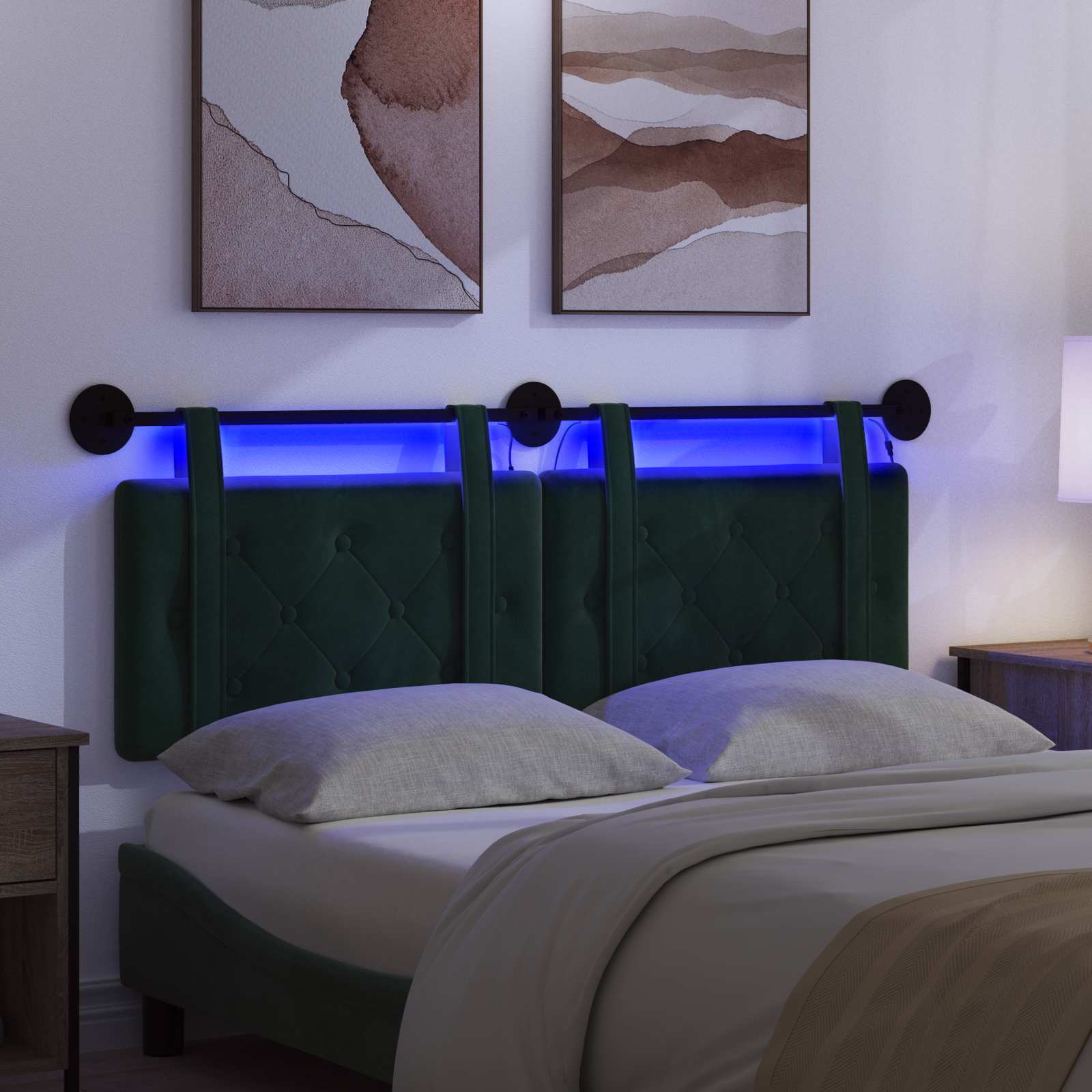 Tête de lit suspendue Avec lumière LED Vert foncé Velours - XIOS