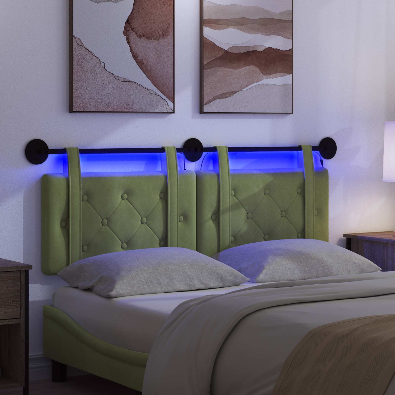 Tête de lit suspendue Avec lumière LED Vert clair Velours - XIOS