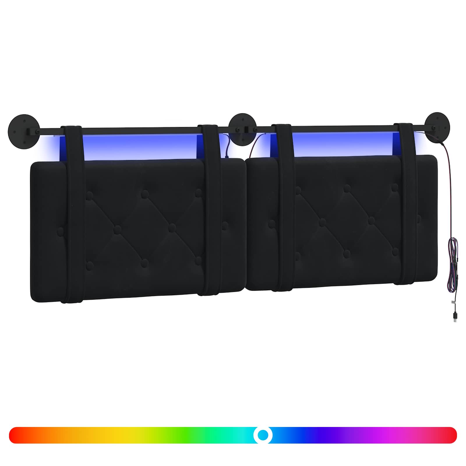 Tête de lit suspendue Avec lumière LED Noir Velours - XIOS