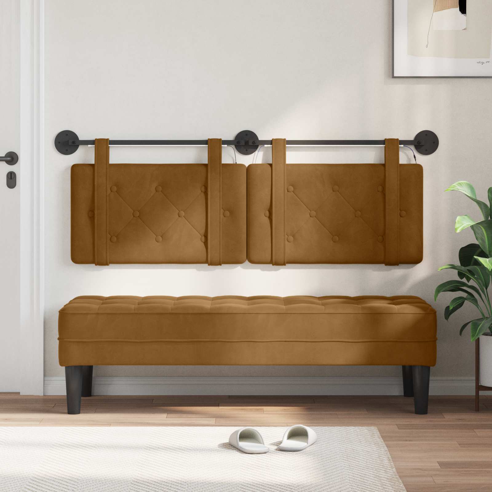 Tête de lit suspendue Avec lumière LED Marron Velours - XIOS