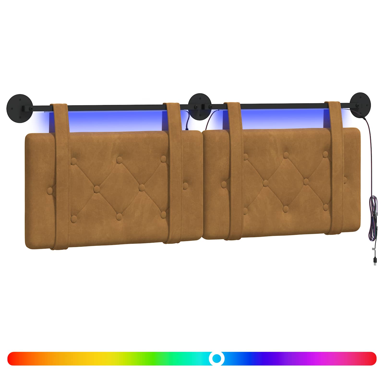 Tête de lit suspendue Avec lumière LED Marron Velours - XIOS