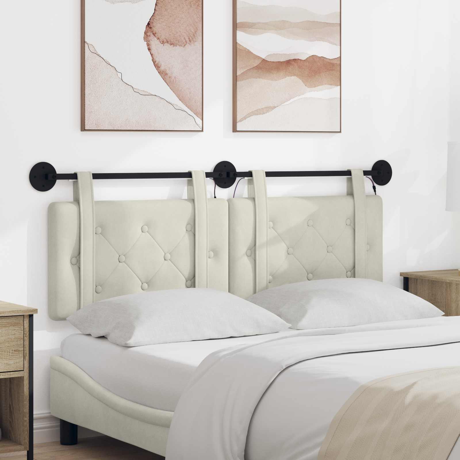 Tête de lit suspendue Avec lumière LED Crème Velours - XIOS