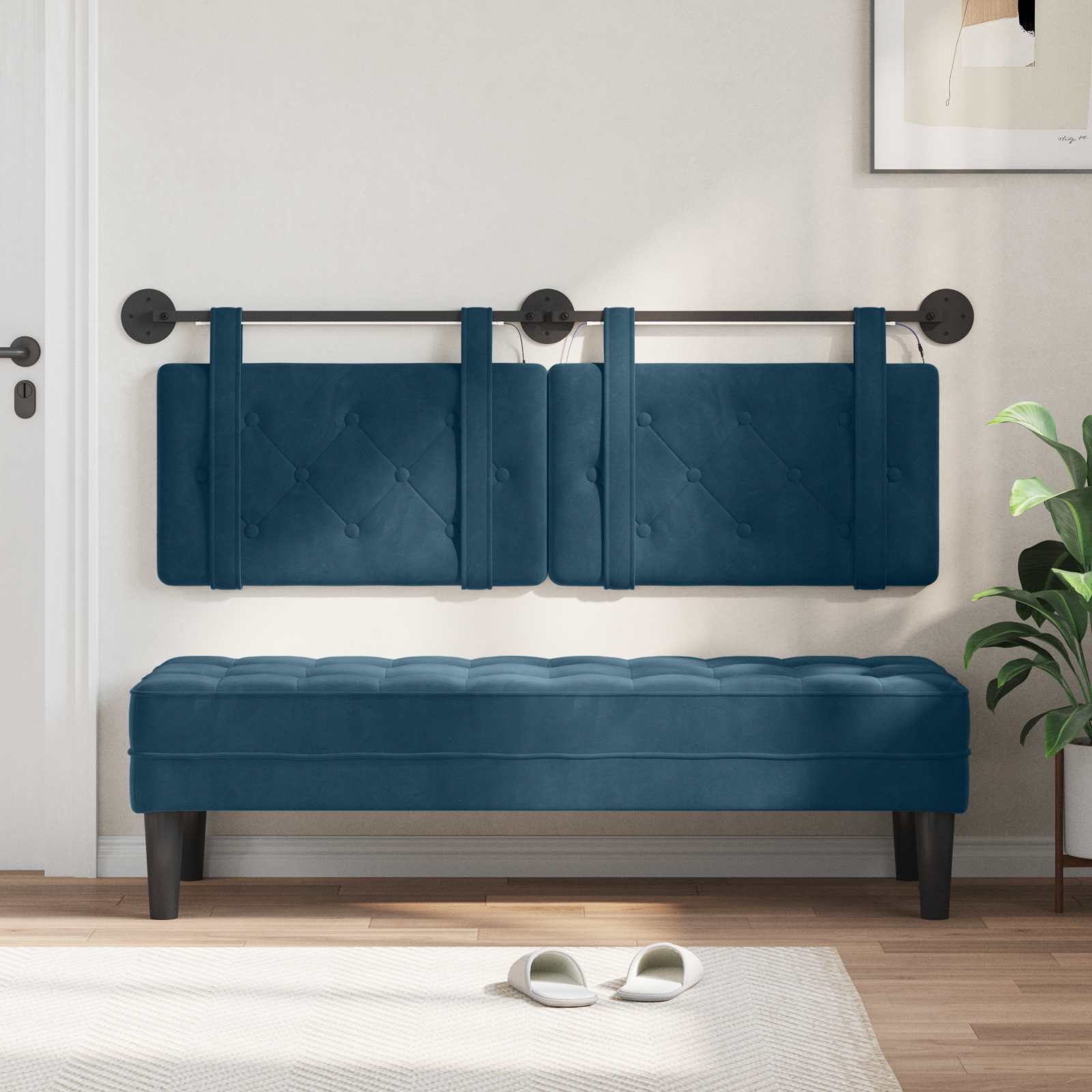 Tête de lit suspendue Avec lumière LED Bleu Velours - XIOS