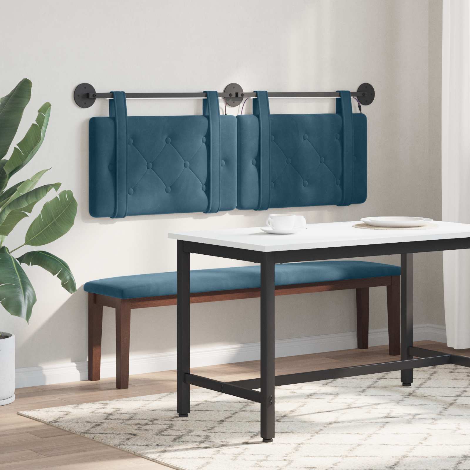 Tête de lit suspendue Avec lumière LED Bleu Velours - XIOS