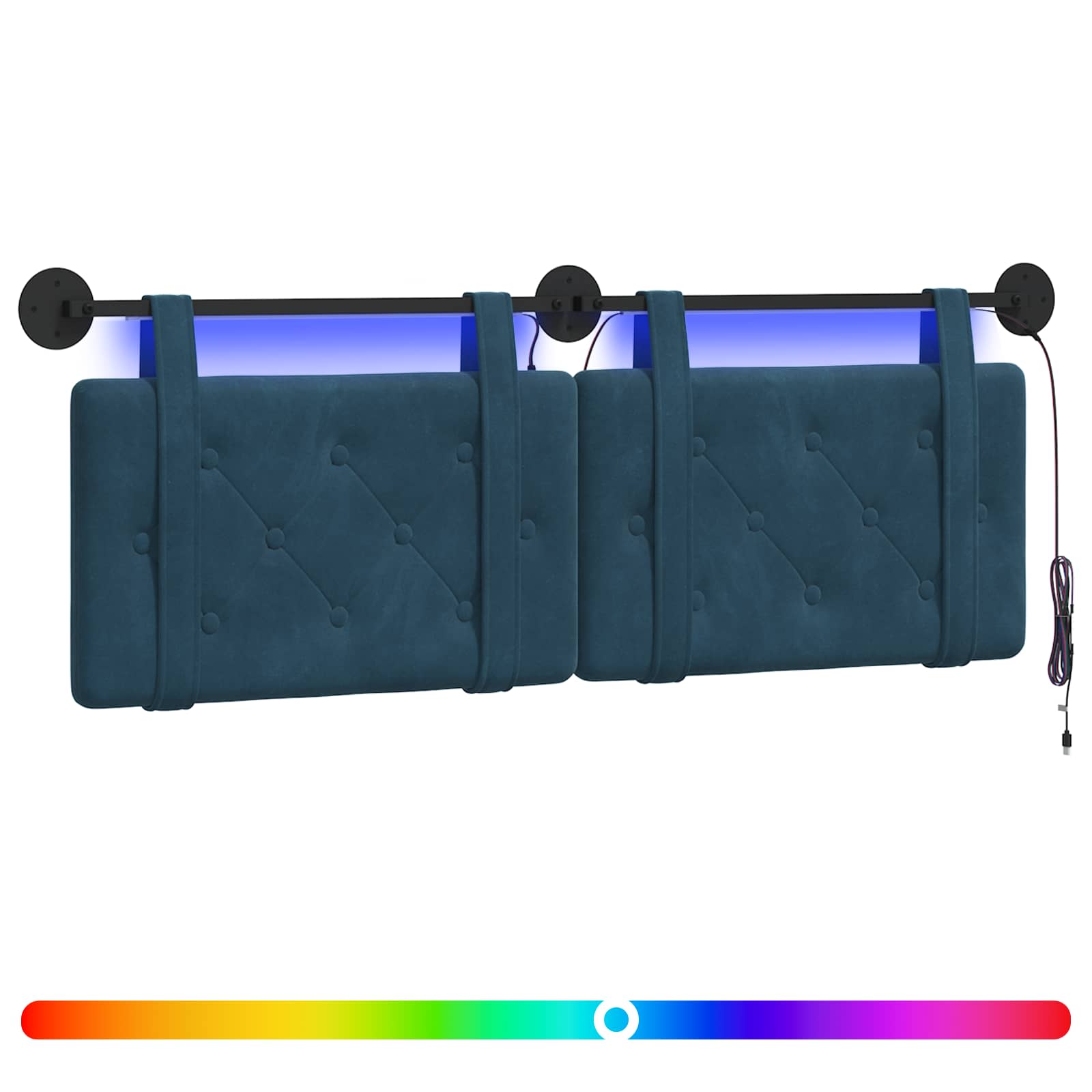 Tête de lit suspendue Avec lumière LED Bleu Velours - XIOS
