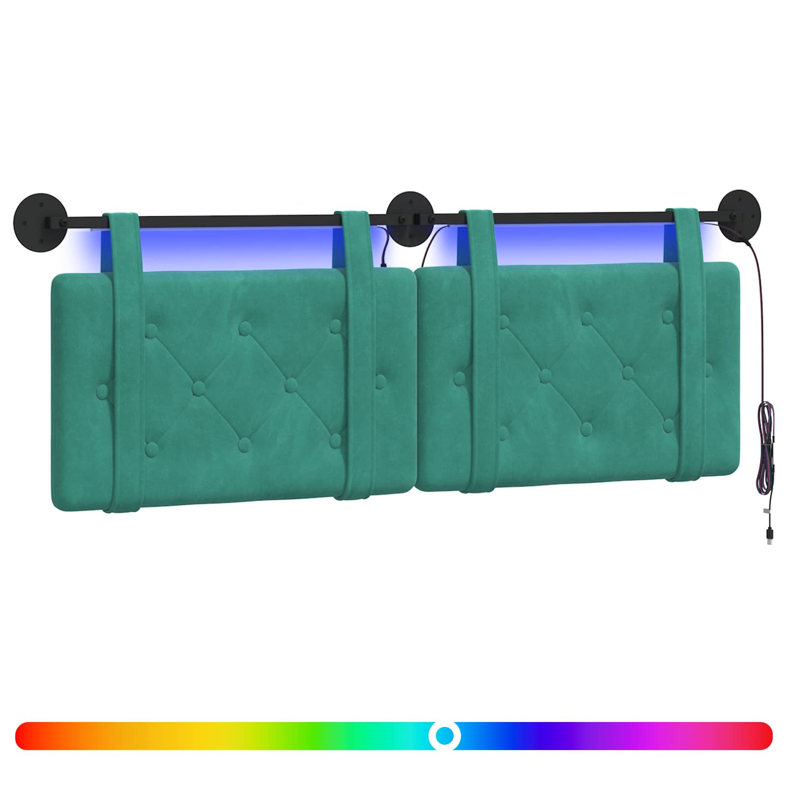 Tête de lit suspendue Avec lumière LED Turquoise Velours - XIOS