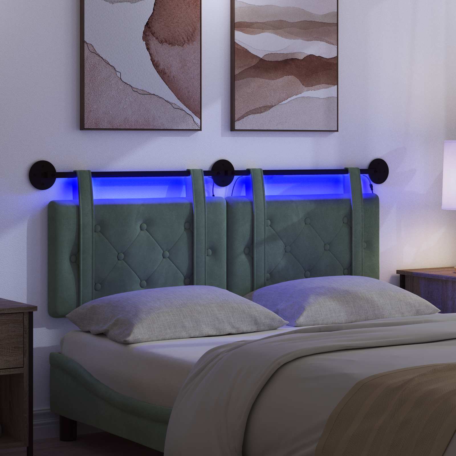 Tête de lit suspendue Avec lumière LED Vert Mer Velours - XIOS