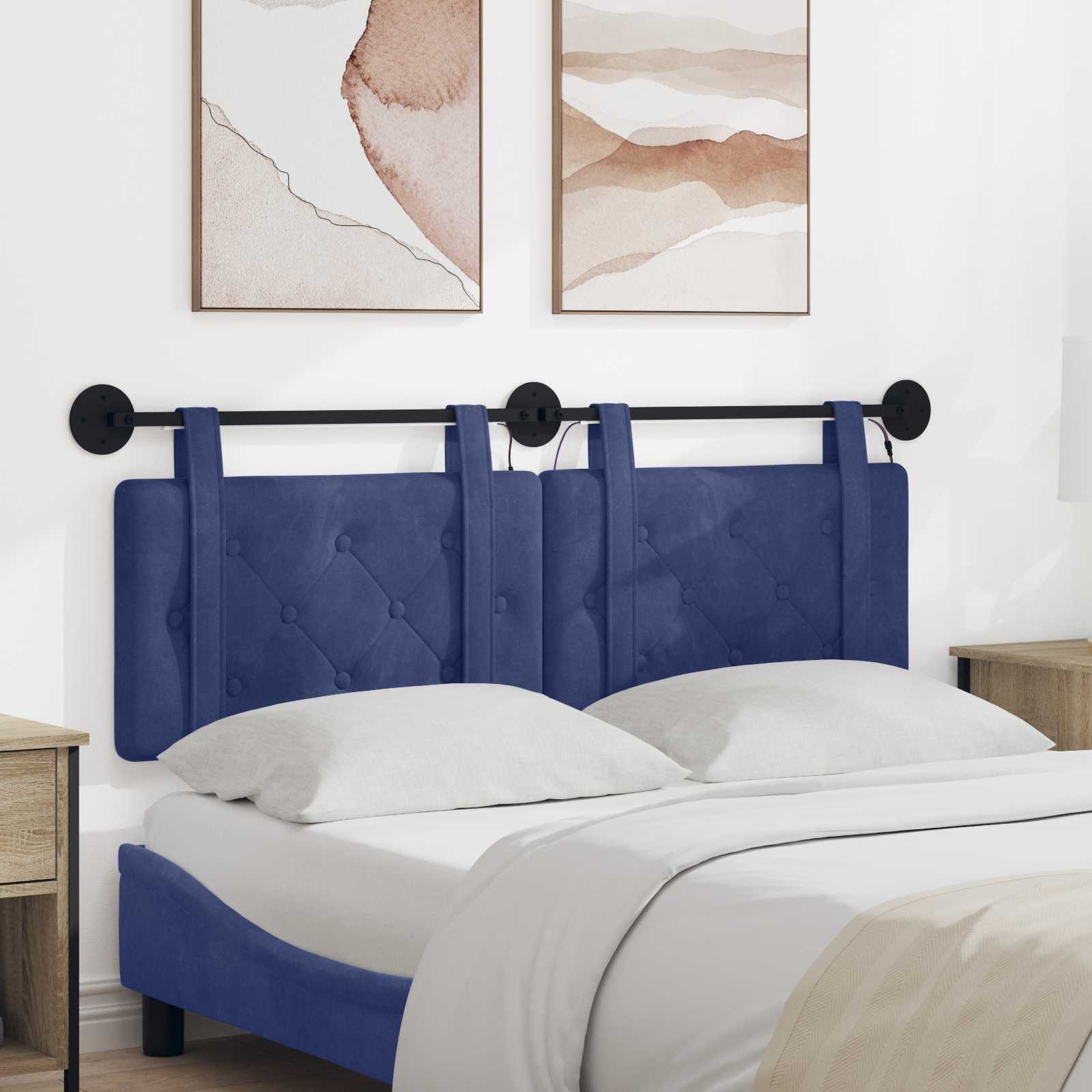 Tête de lit suspendue Avec lumière LED Bleu police Velours - XIOS