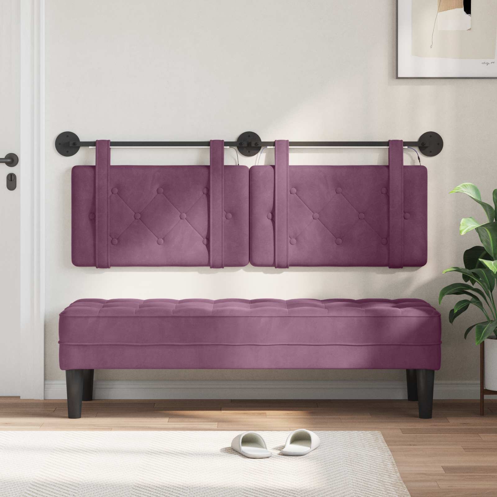 Tête de lit suspendue Avec lumière LED Pourpre Velours - XIOS