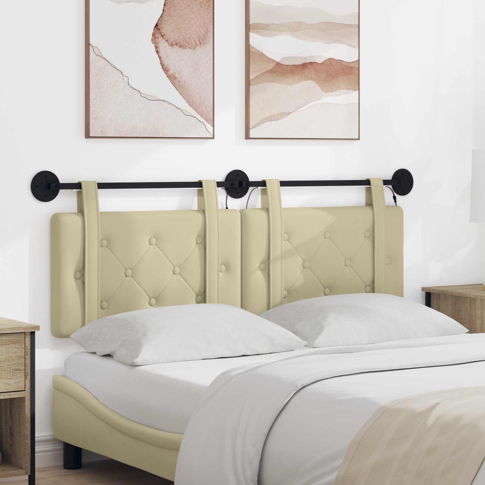 Tête de lit suspendue Avec lumière LED Crème Simili cuir - XIOS