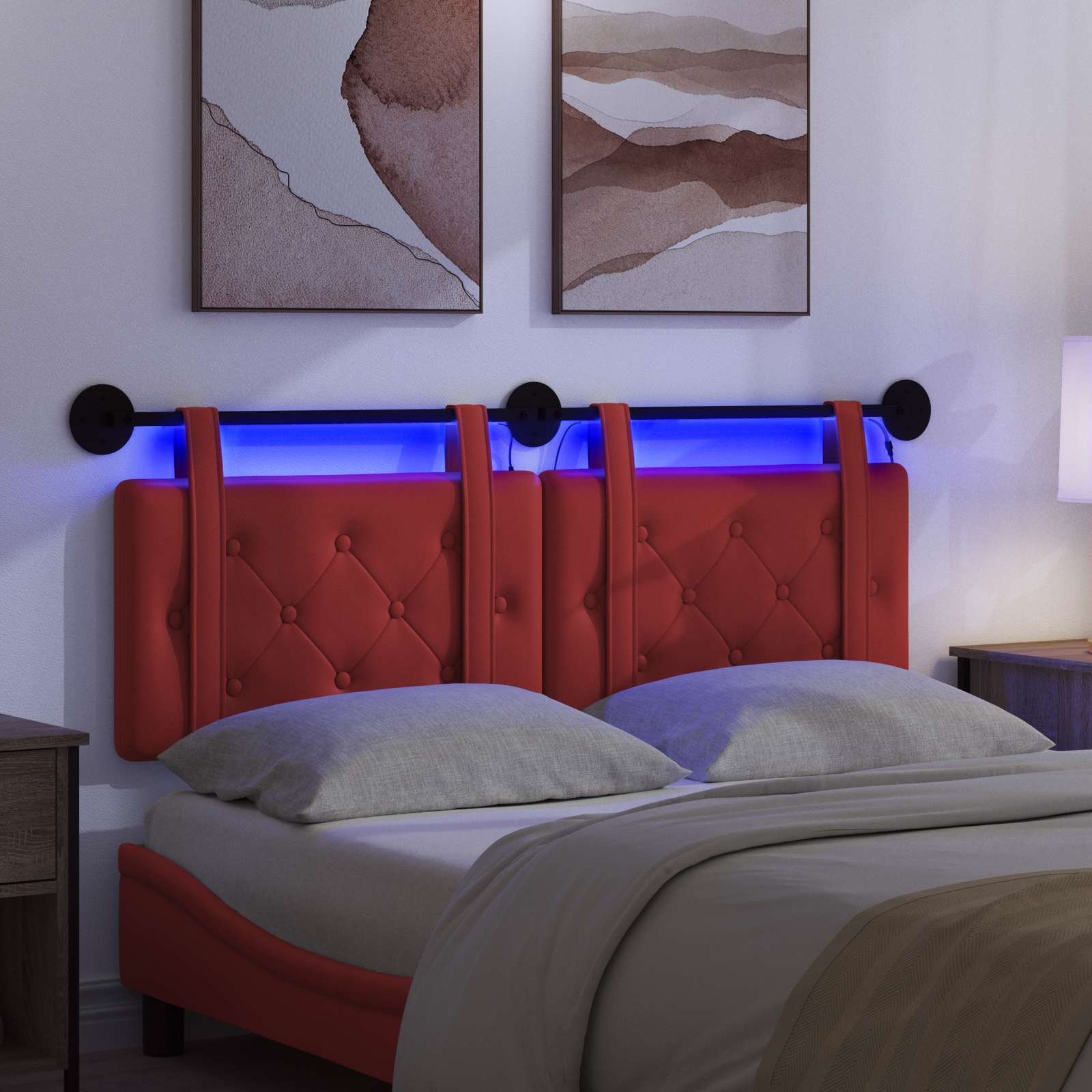 Tête de lit suspendue Avec lumière LED Rouge Simili cuir - XIOS