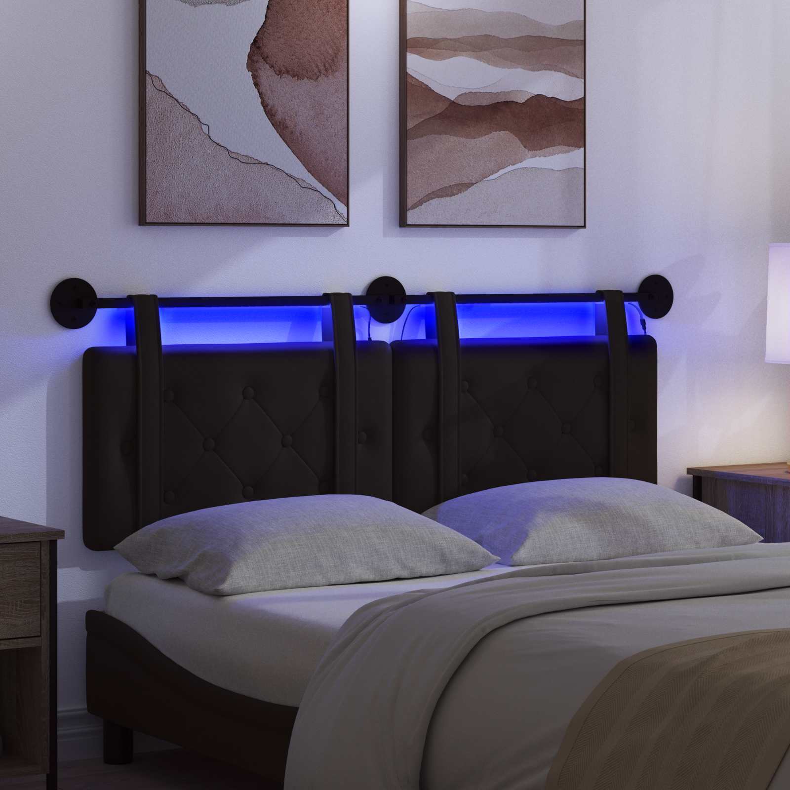 Tête de lit suspendue Avec lumière LED Noir Simili cuir - XIOS