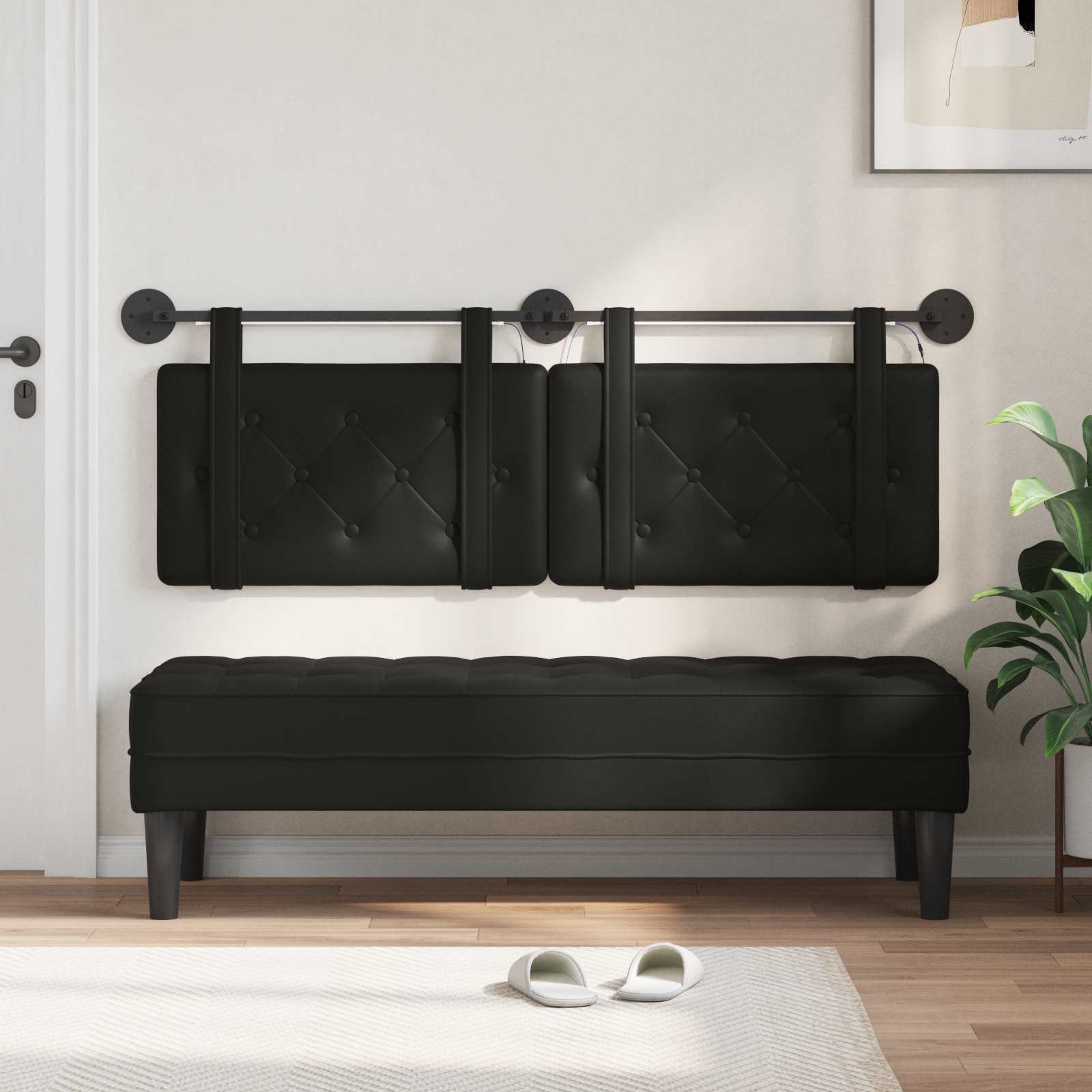 Tête de lit suspendue Avec lumière LED Noir Simili cuir - XIOS