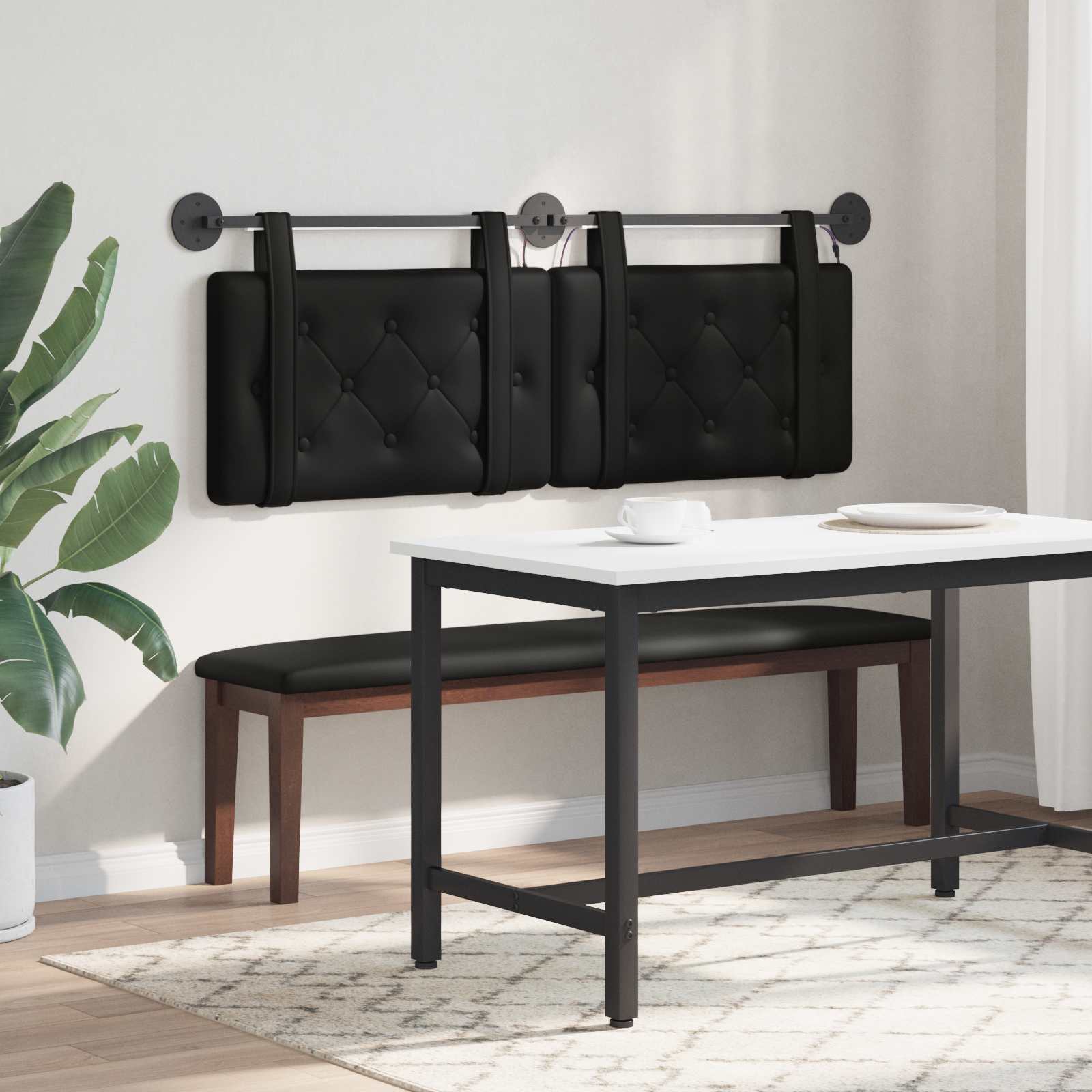 Tête de lit suspendue Avec lumière LED Noir Simili cuir - XIOS