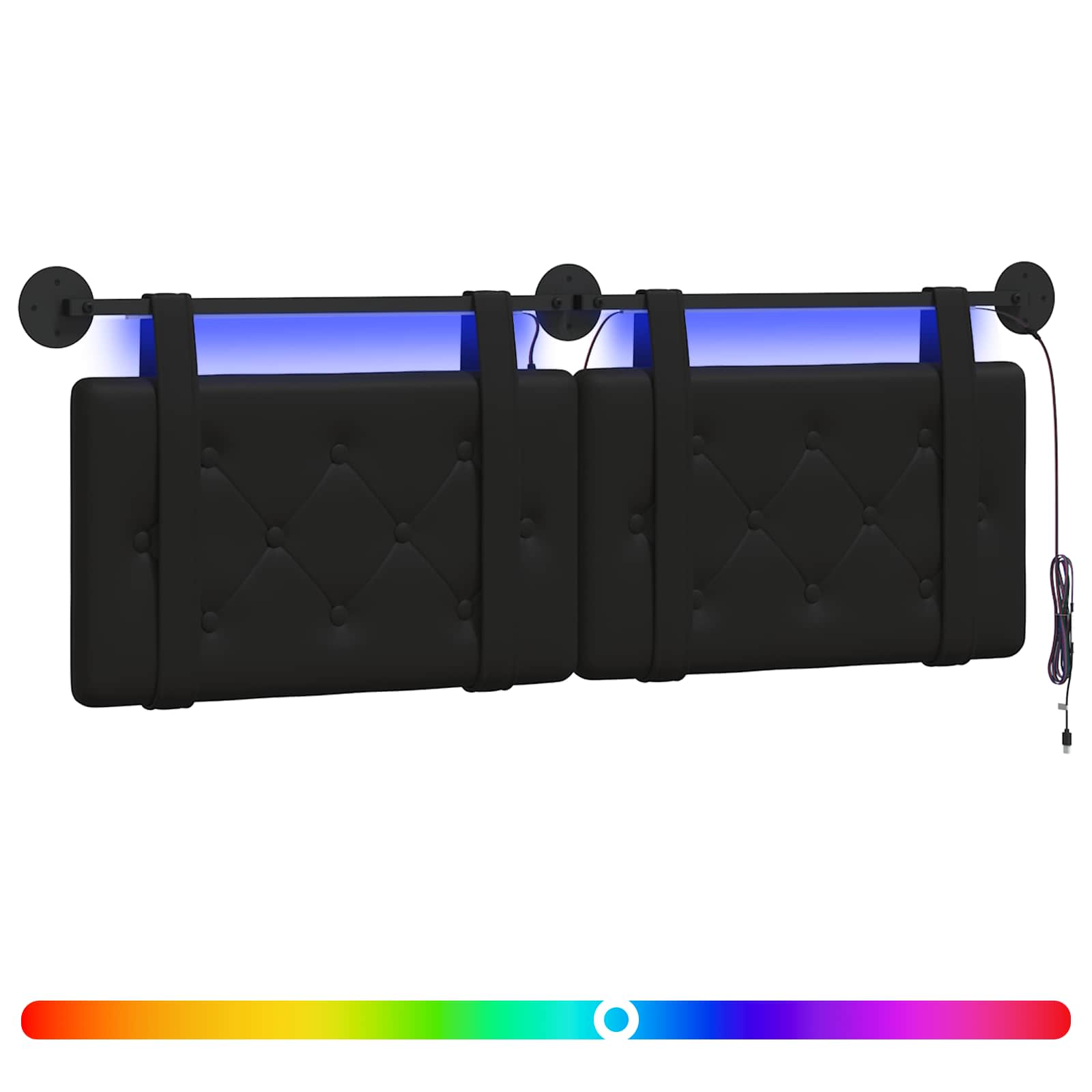 Tête de lit suspendue Avec lumière LED Noir Simili cuir - XIOS