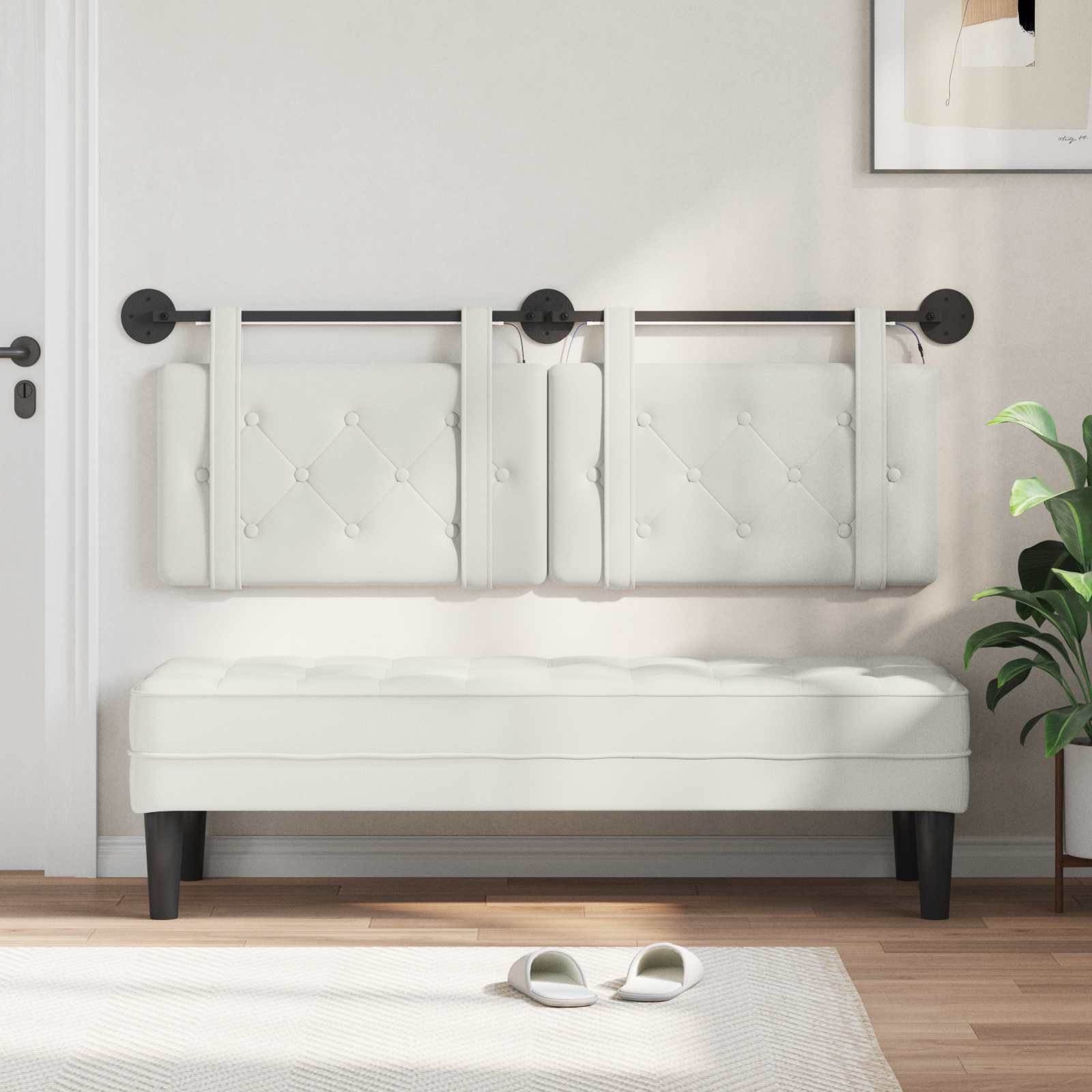 Tête de lit suspendue Avec lumière LED Blanc Simili cuir - XIOS