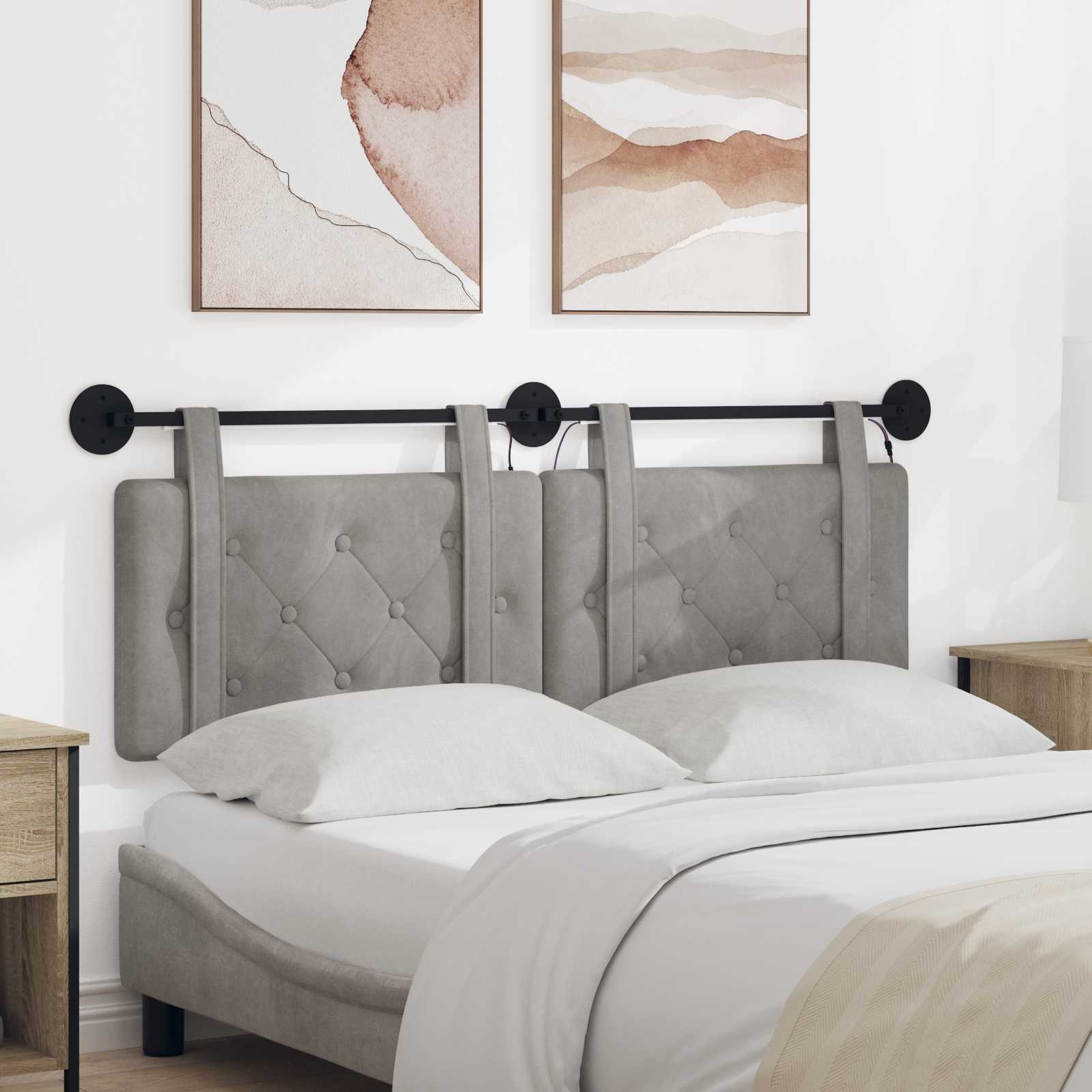 Tête de lit suspendue Avec lumière LED Gris clair Velours - XIOS