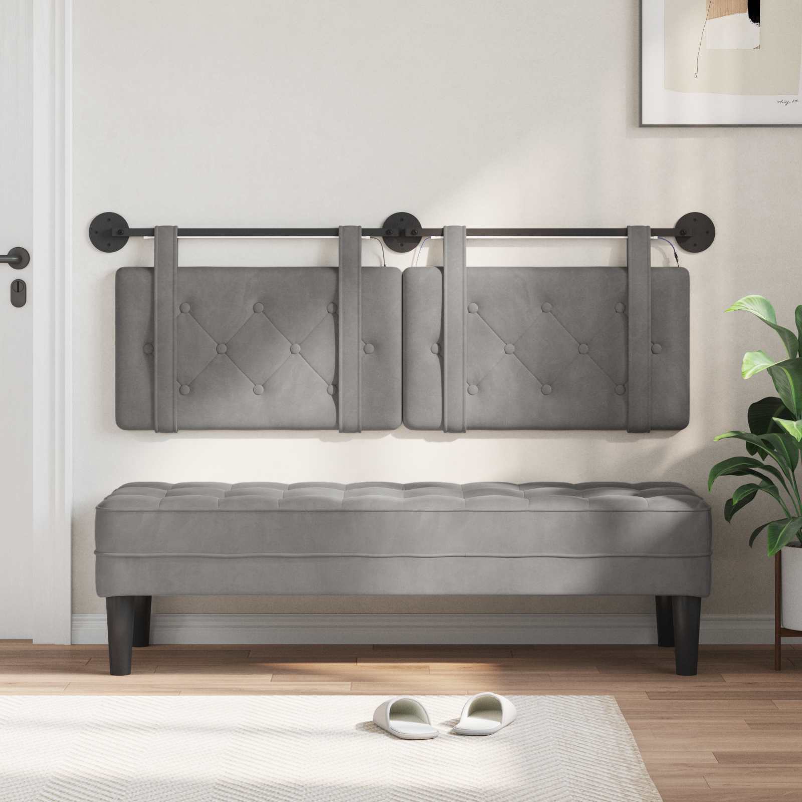 Tête de lit suspendue Avec lumière LED Gris clair Velours - XIOS