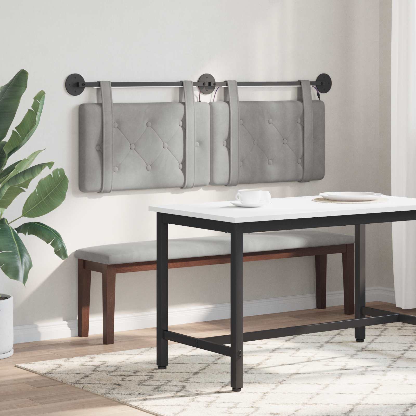 Tête de lit suspendue Avec lumière LED Gris clair Velours - XIOS