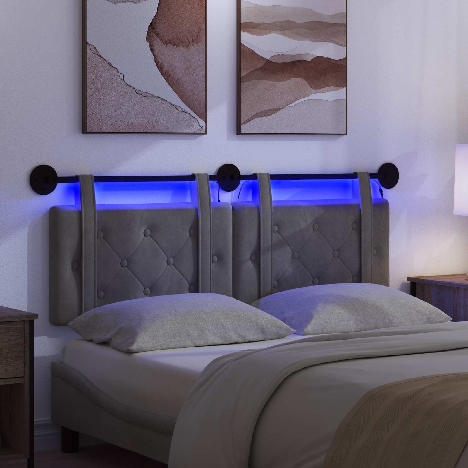 Tête de lit suspendue Avec lumière LED Gris foncé Velours - XIOS