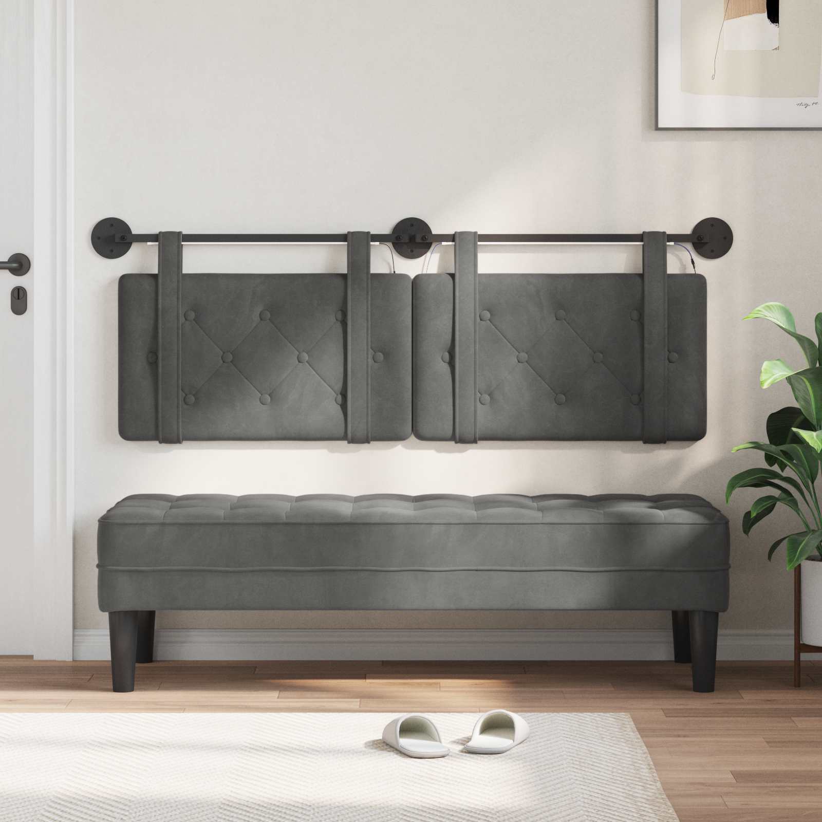 Tête de lit suspendue Avec lumière LED Gris foncé Velours - XIOS