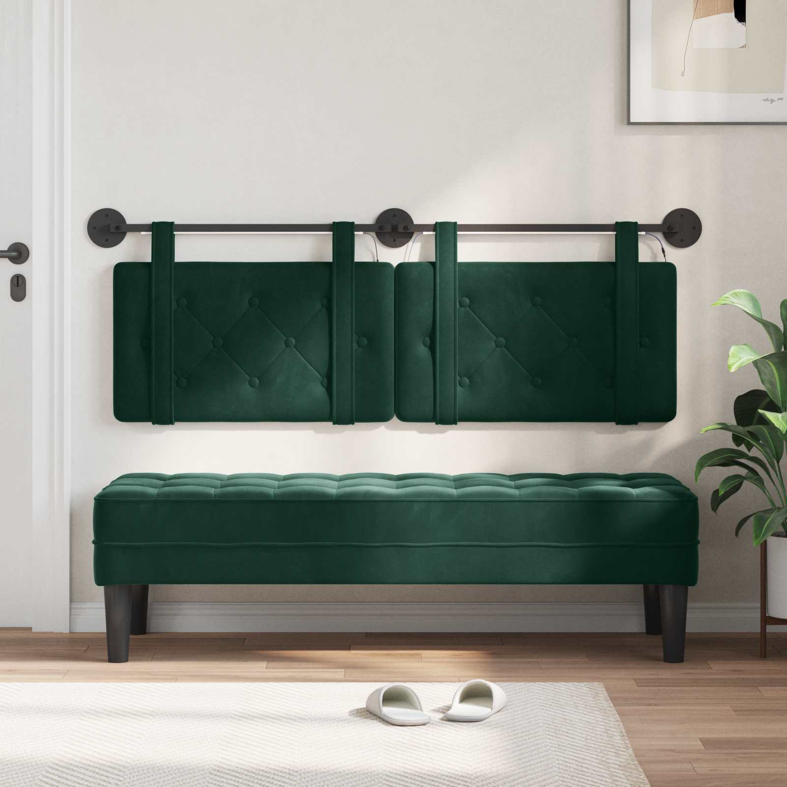 Tête de lit suspendue Avec lumière LED Vert foncé Velours - XIOS