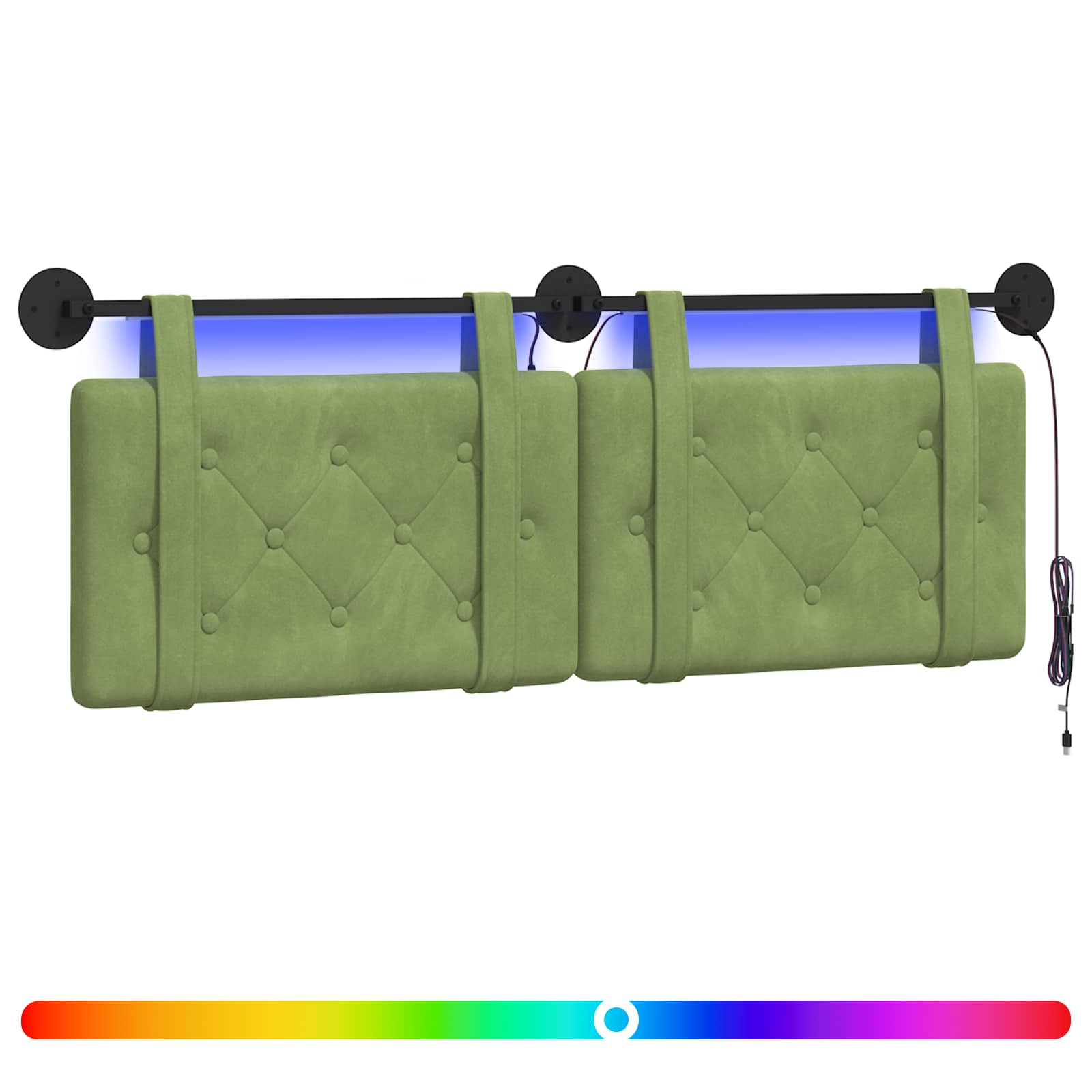 Tête de lit suspendue Avec lumière LED Vert clair Velours - XIOS