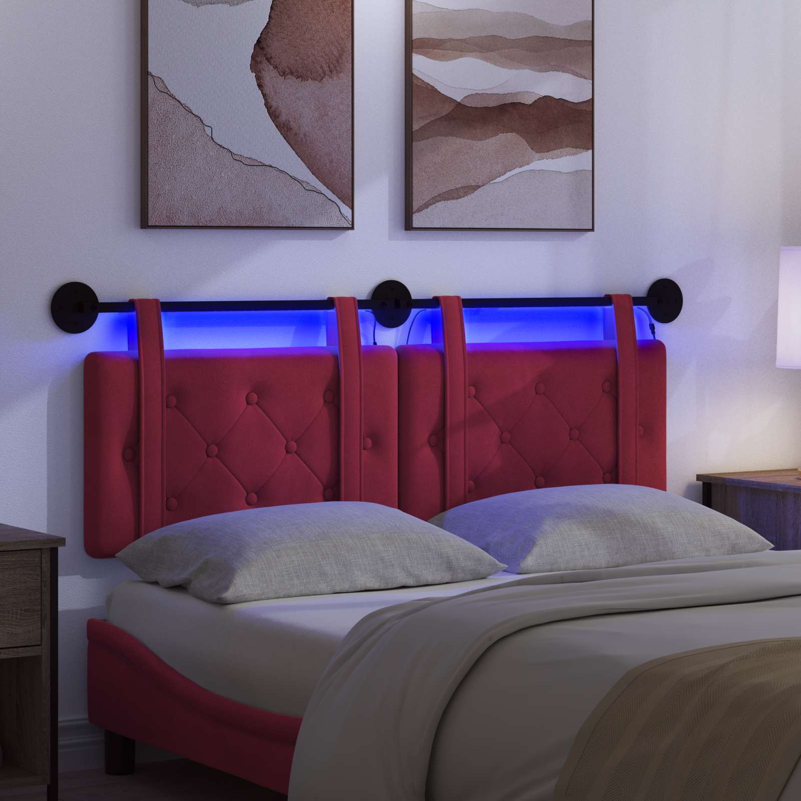 Tête de lit suspendue Avec lumière LED Bordeaux Velours - XIOS
