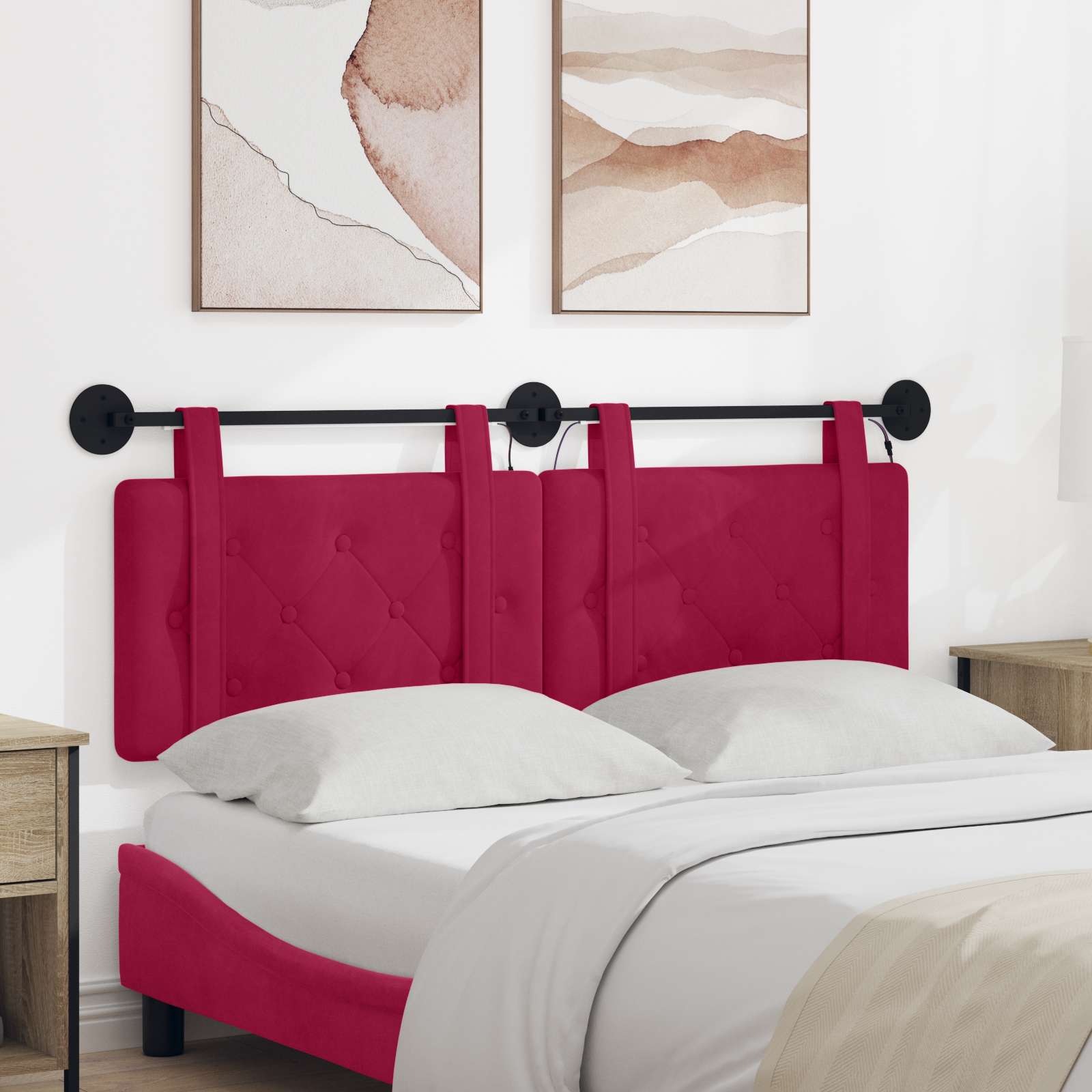 Tête de lit suspendue Avec lumière LED Bordeaux Velours - XIOS