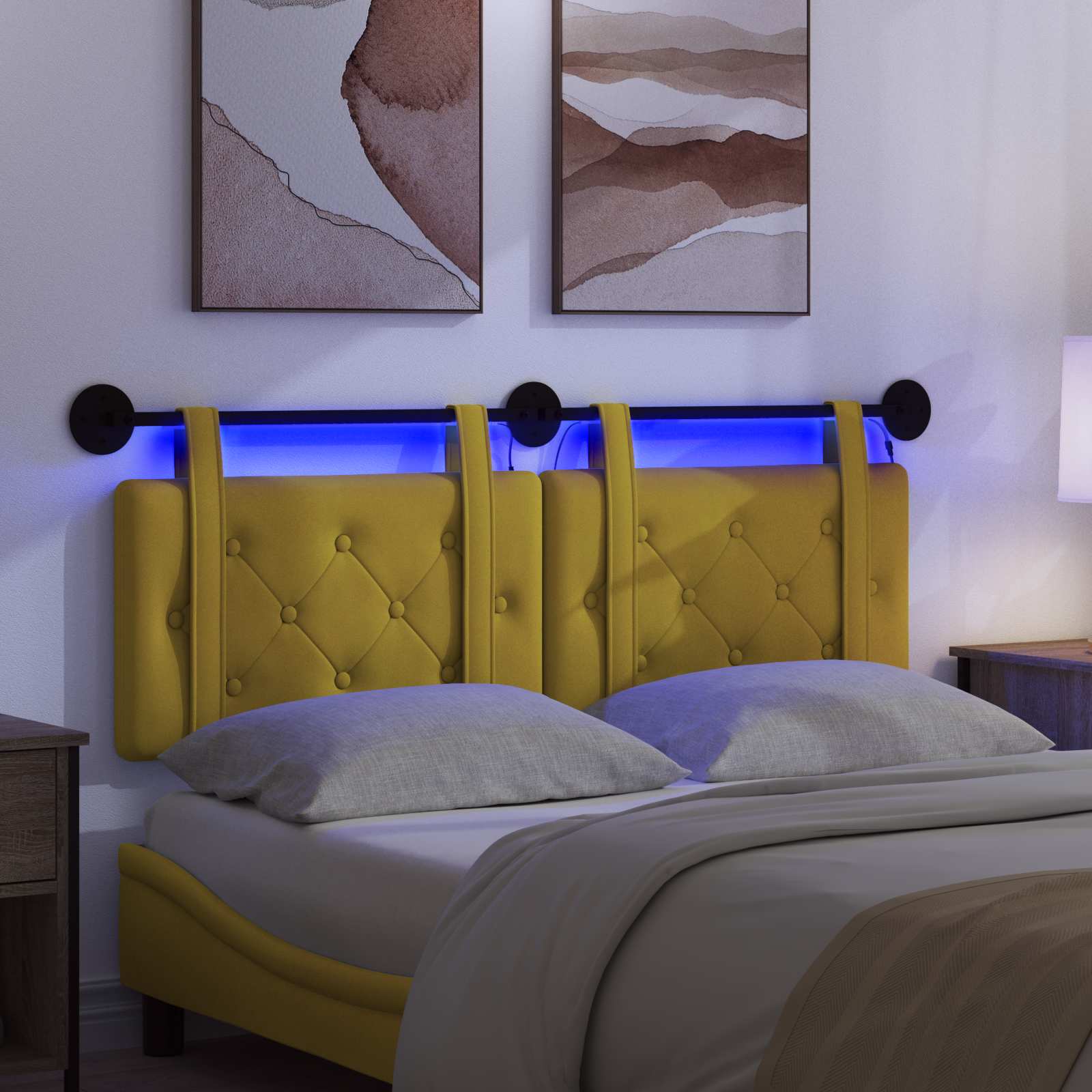 Tête de lit suspendue Avec lumière LED Jaune Velours - XIOS