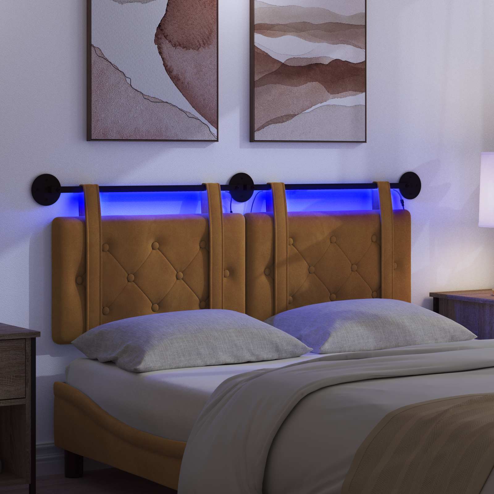Tête de lit suspendue Avec lumière LED Marron Velours - XIOS