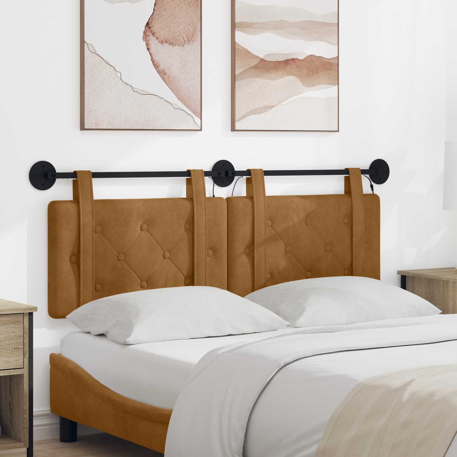 Tête de lit suspendue Avec lumière LED Marron Velours - XIOS