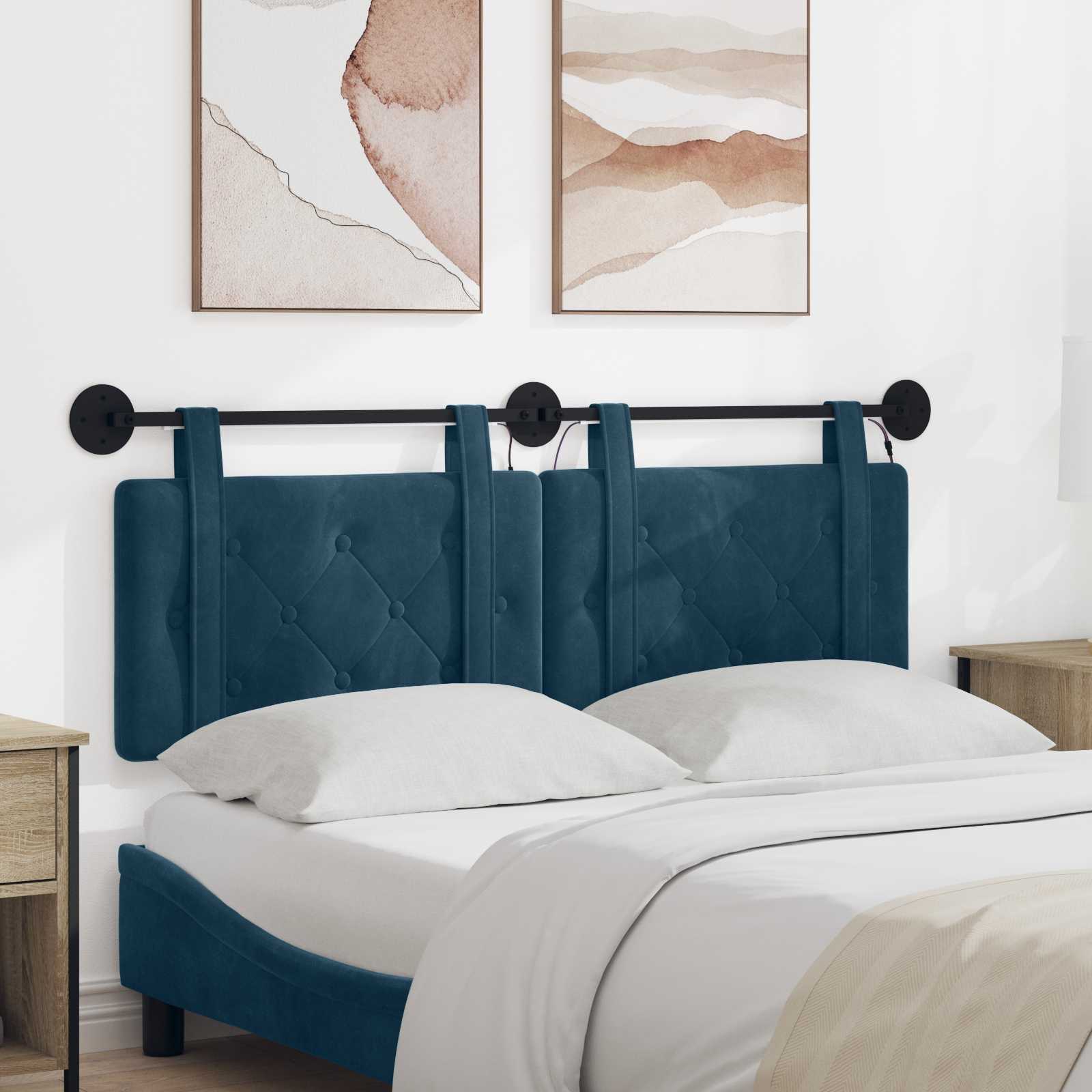 Tête de lit suspendue Avec lumière LED Bleu Velours - XIOS