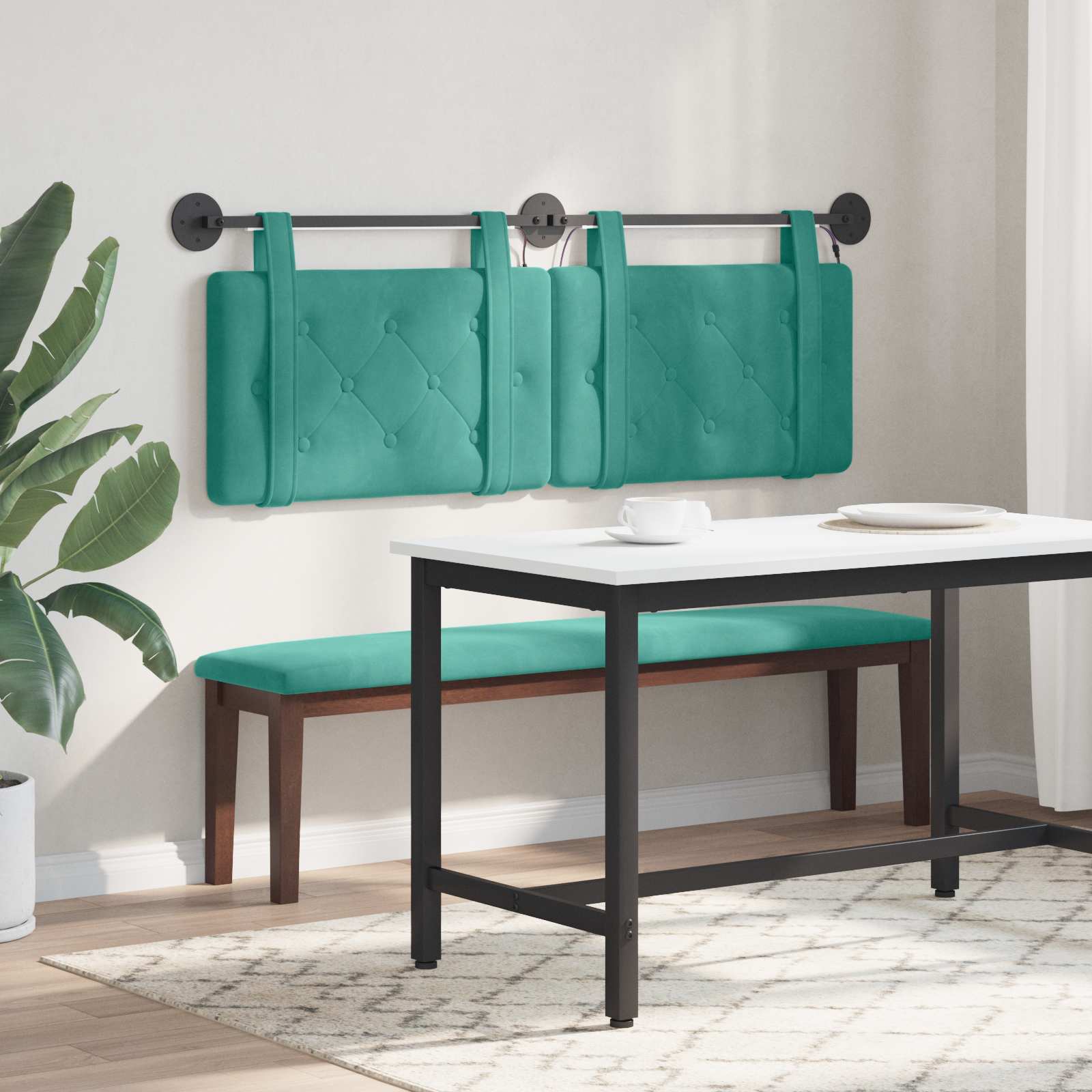 Tête de lit suspendue Avec lumière LED Turquoise Velours - XIOS