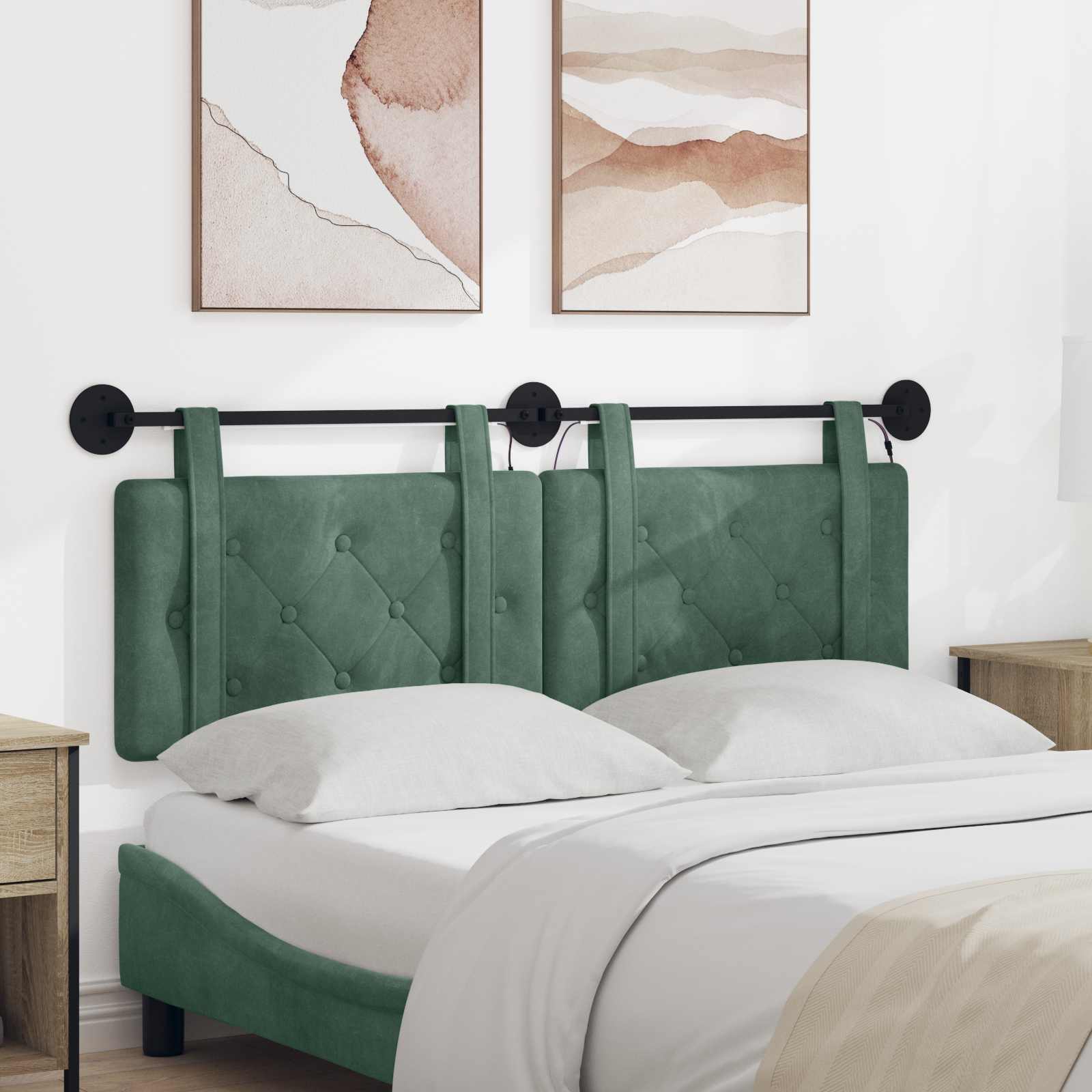 Tête de lit suspendue Avec lumière LED Vert Mer Velours - XIOS