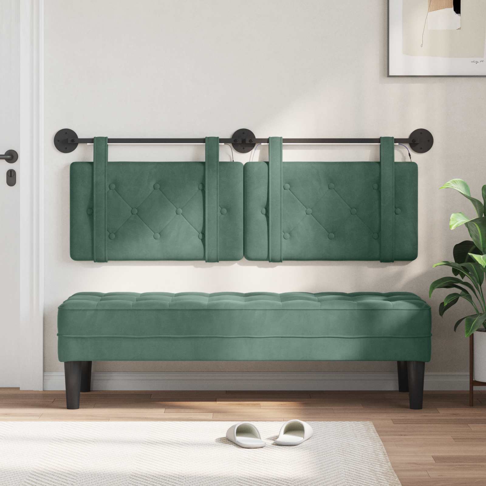 Tête de lit suspendue Avec lumière LED Vert Mer Velours - XIOS