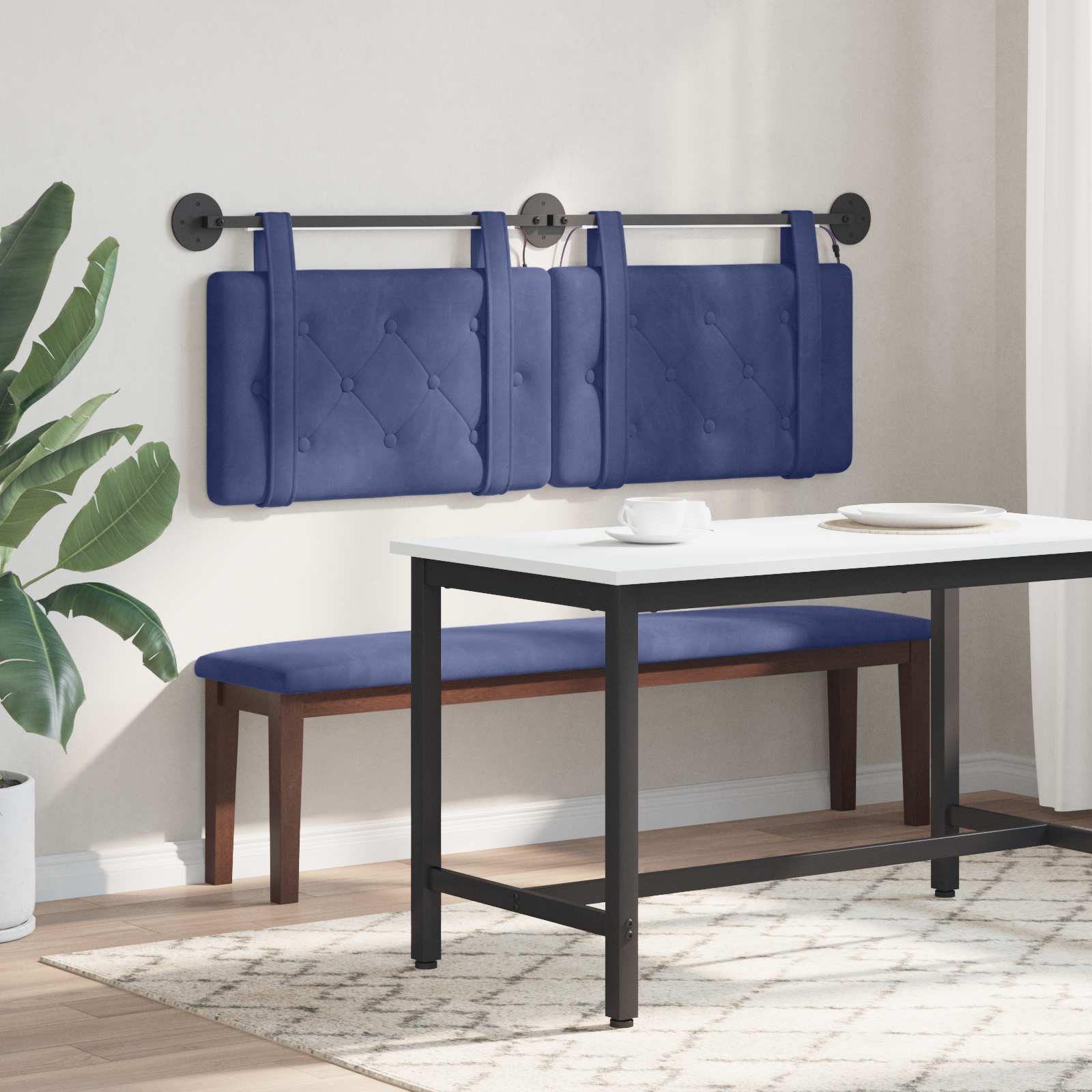 Tête de lit suspendue Avec lumière LED Bleu police Velours - XIOS