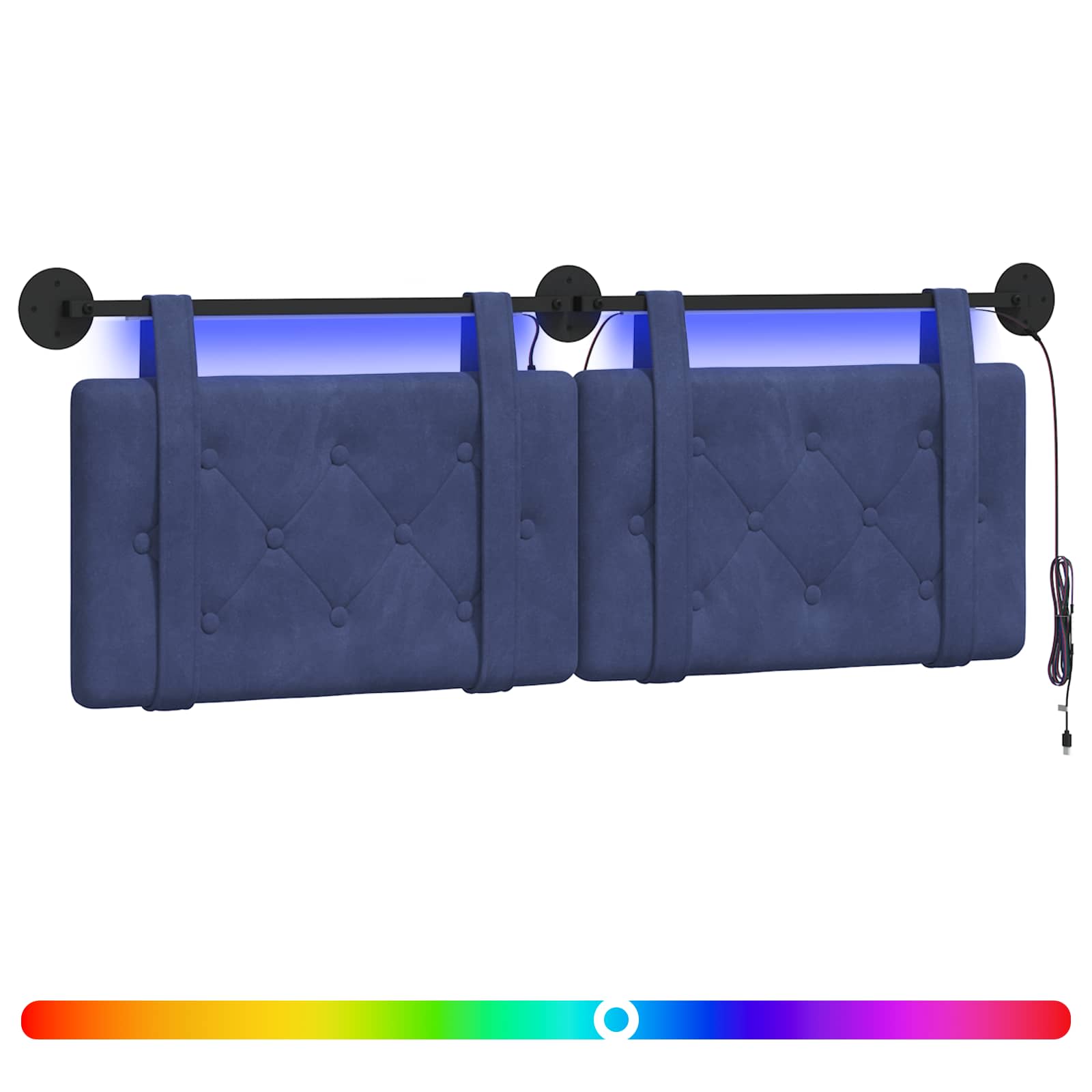 Tête de lit suspendue Avec lumière LED Bleu police Velours - XIOS