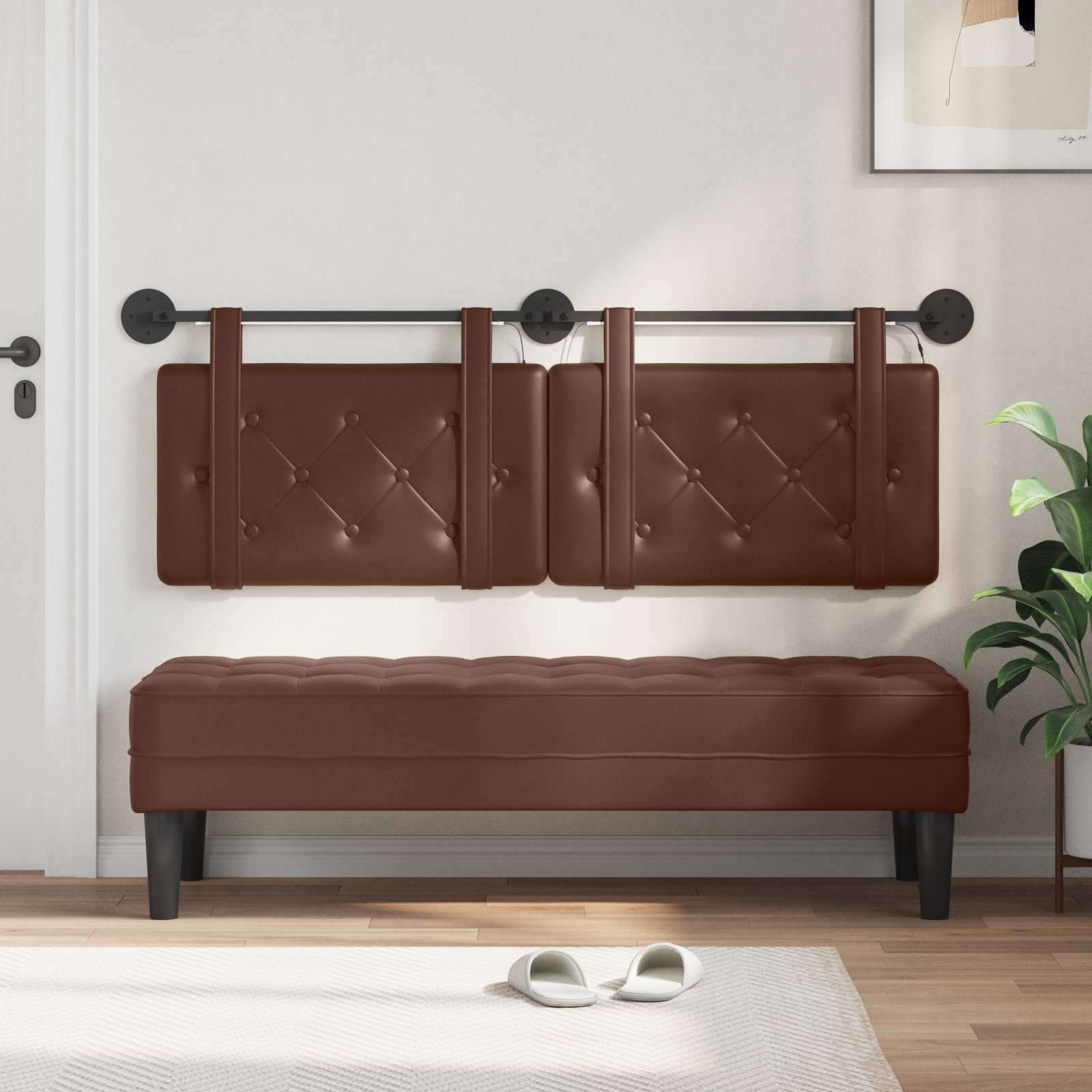 Tête de lit suspendue Avec lumière LED Marron Simili cuir - XIOS