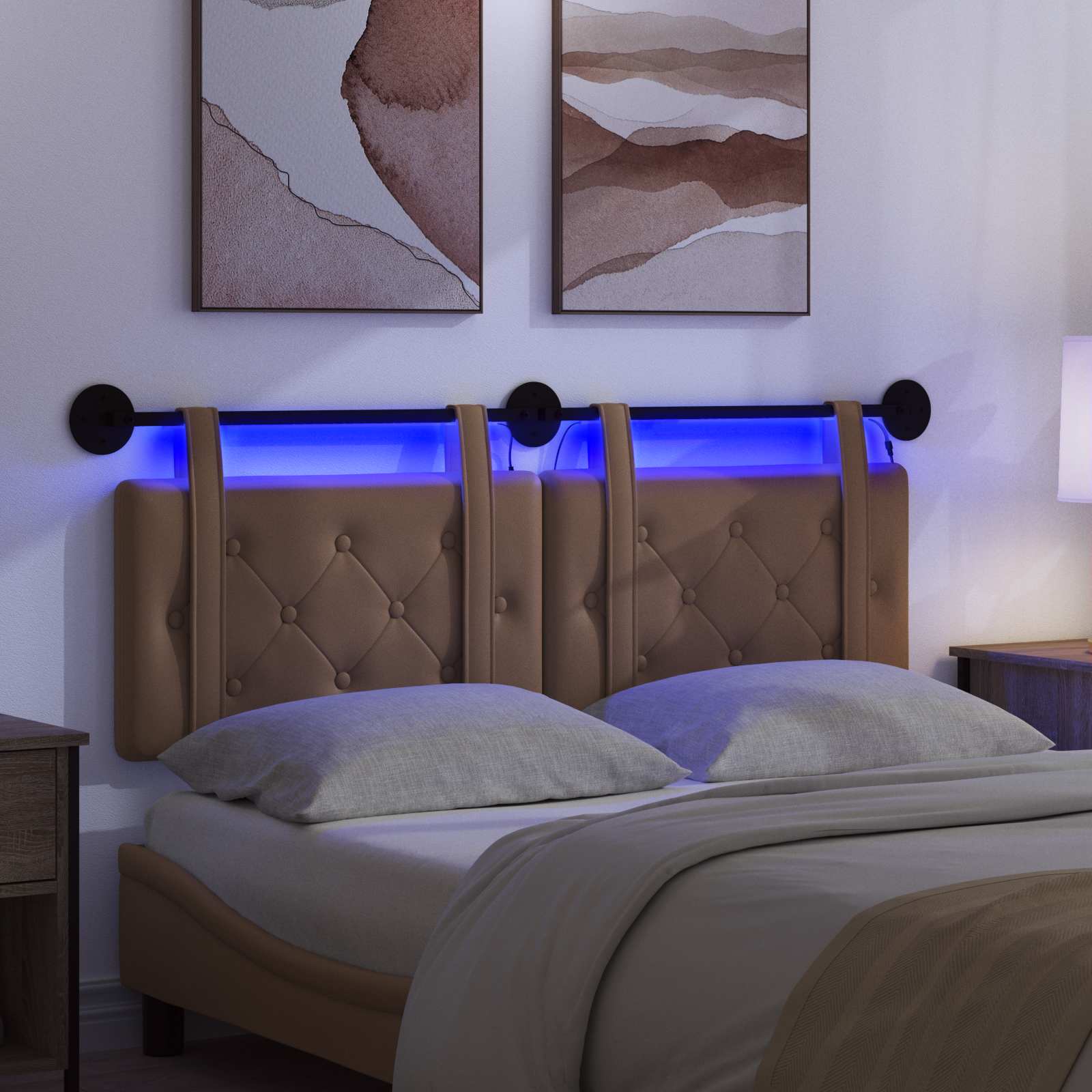 Tête de lit suspendue Avec lumière LED Cappuccino Simili cuir - XIOS
