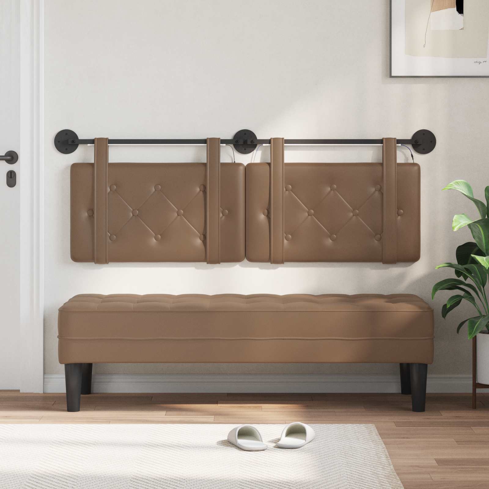 Tête de lit suspendue Avec lumière LED Cappuccino Simili cuir - XIOS