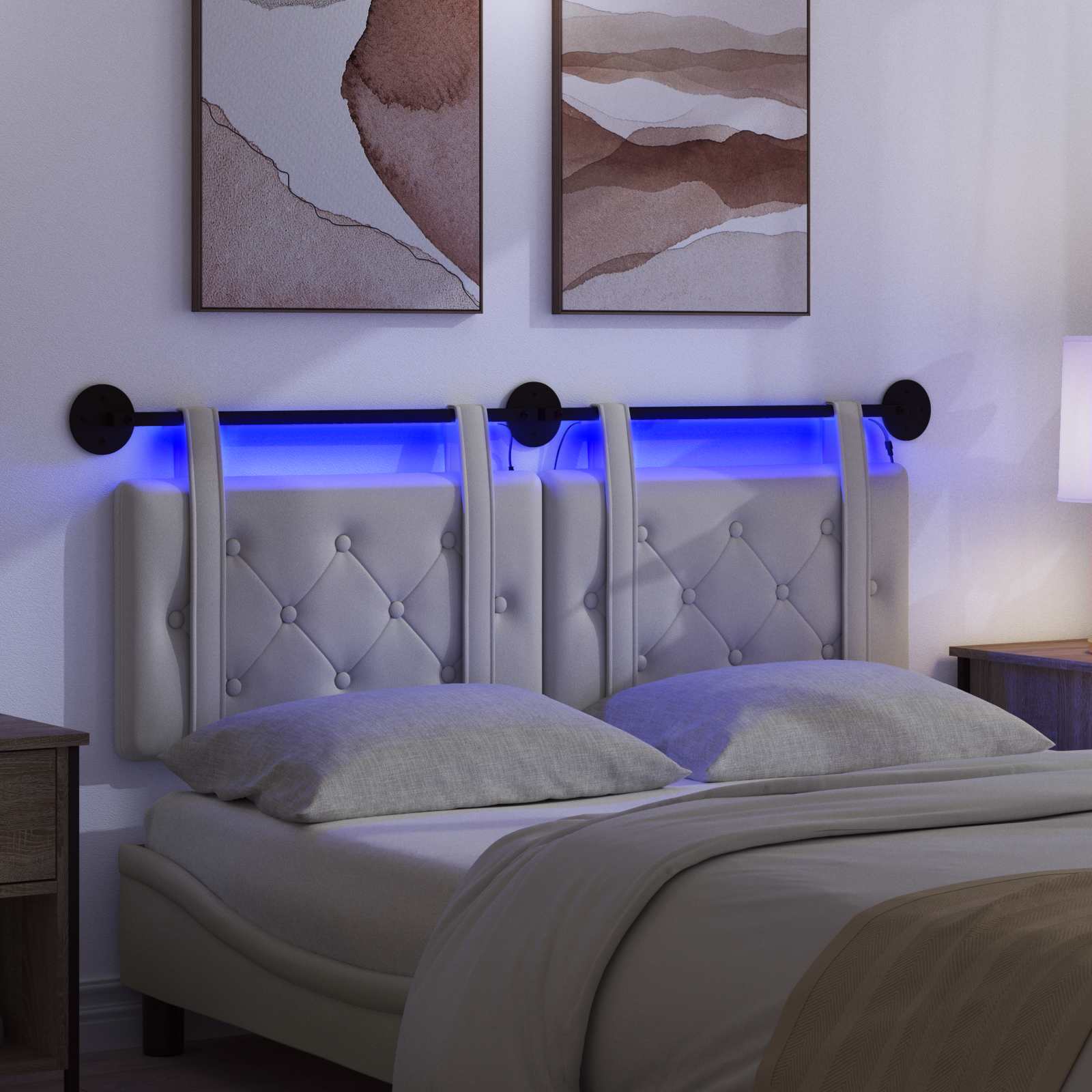 Tête de lit suspendue Avec lumière LED Blanc Simili cuir - XIOS