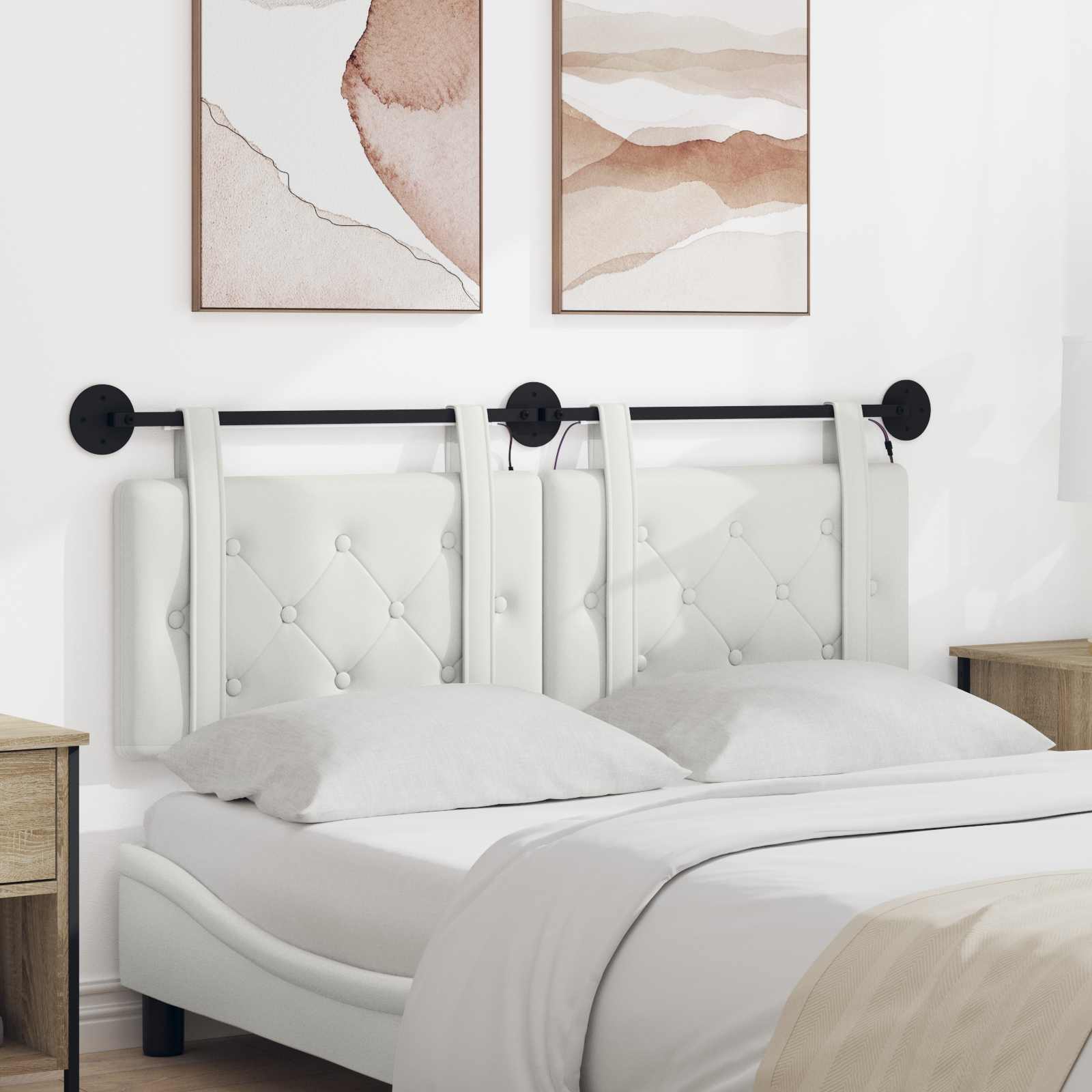 Tête de lit suspendue Avec lumière LED Blanc Simili cuir - XIOS