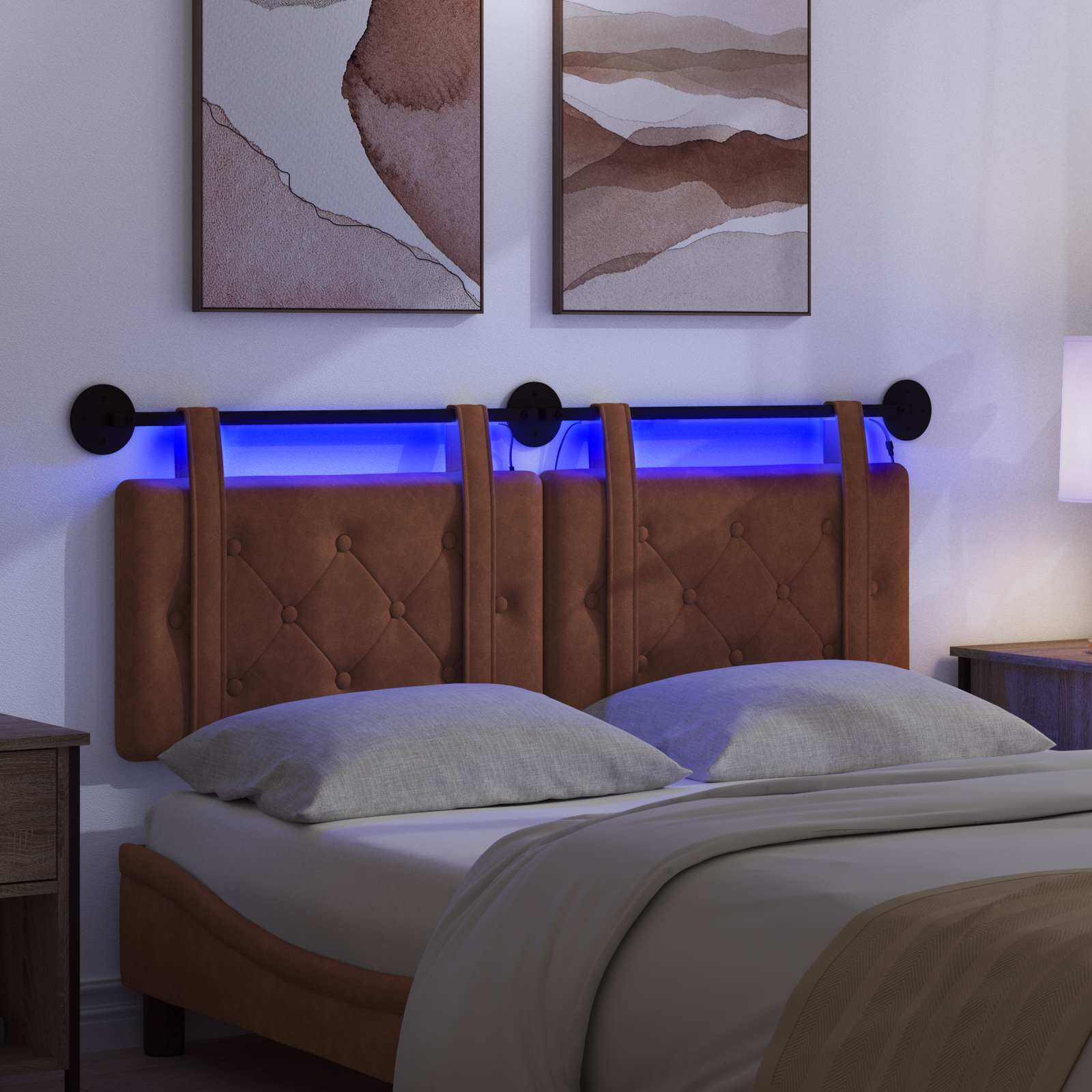 Tête de lit suspendue Avec lumière LED Marron PU antique - XIOS