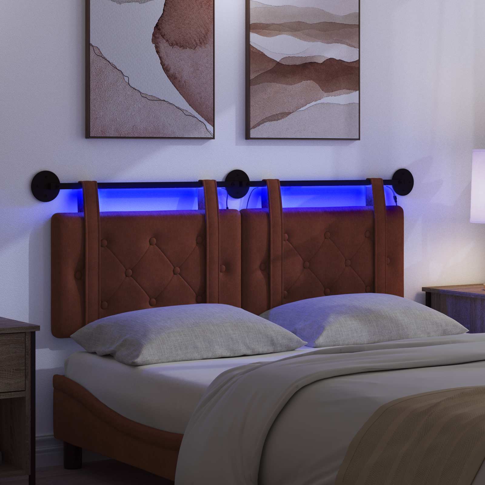 Tête de lit suspendue Avec lumière LED Brun Brillant PU antique - XIOS