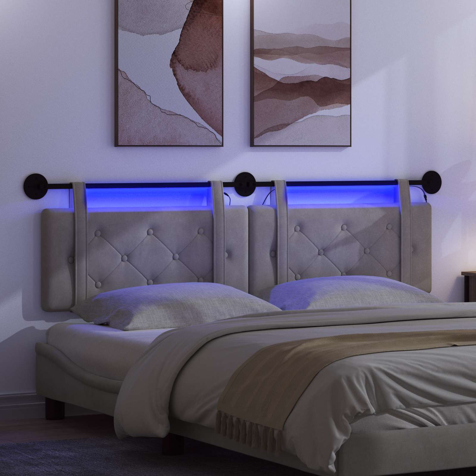 Tête de lit suspendue Avec lumière LED Gris clair Velours - XIOS