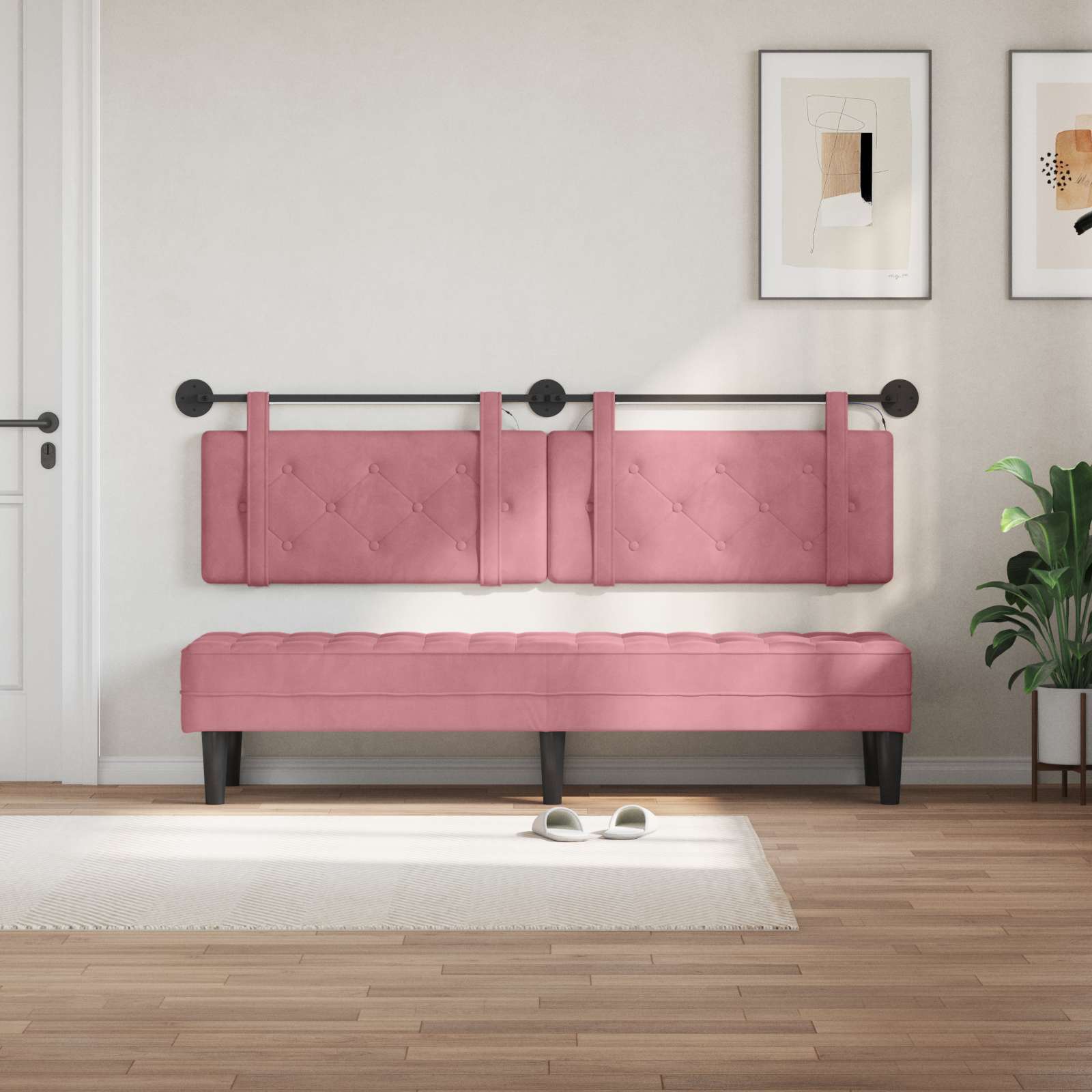 Tête de lit suspendue Avec lumière LED Rose Velours - XIOS