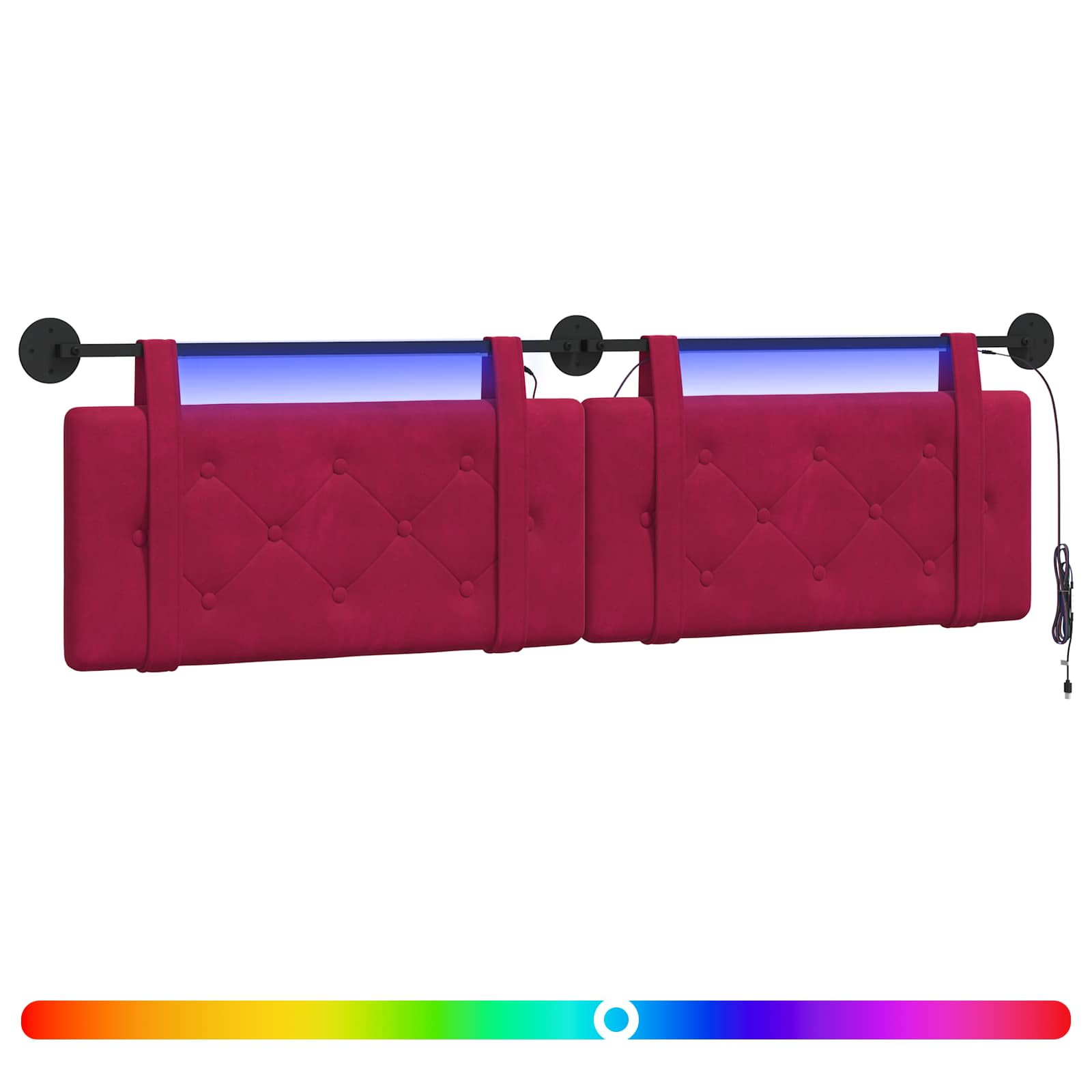 Tête de lit suspendue Avec lumière LED Bordeaux Velours - XIOS