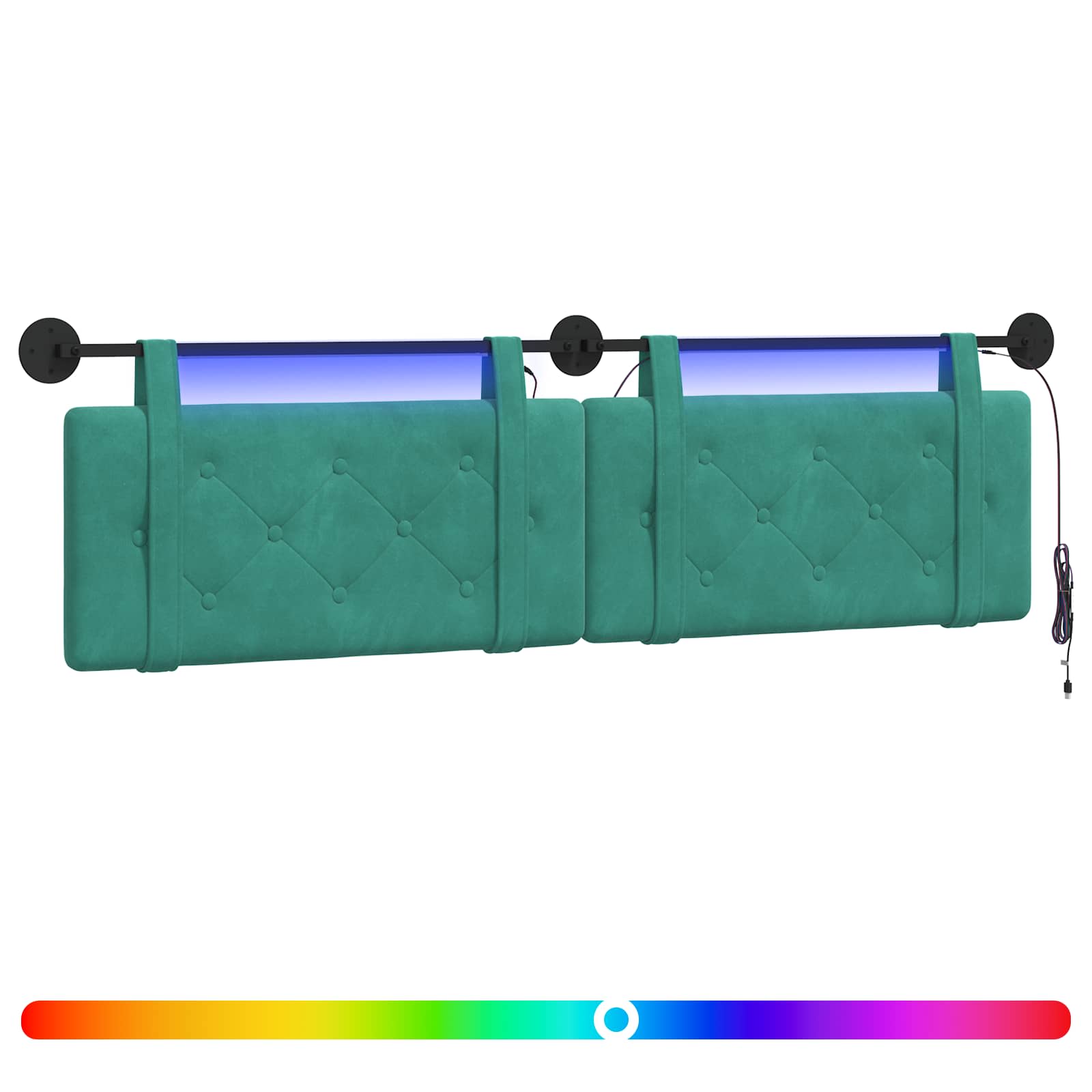 Tête de lit suspendue Avec lumière LED Turquoise Velours - XIOS