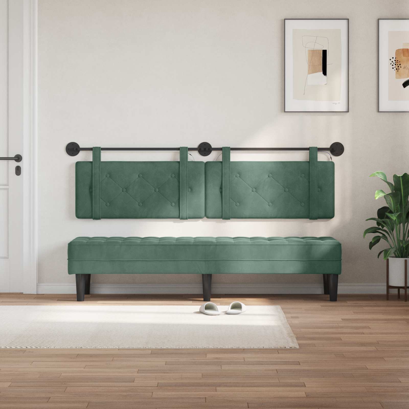 Tête de lit suspendue Avec lumière LED Vert Mer Velours - XIOS
